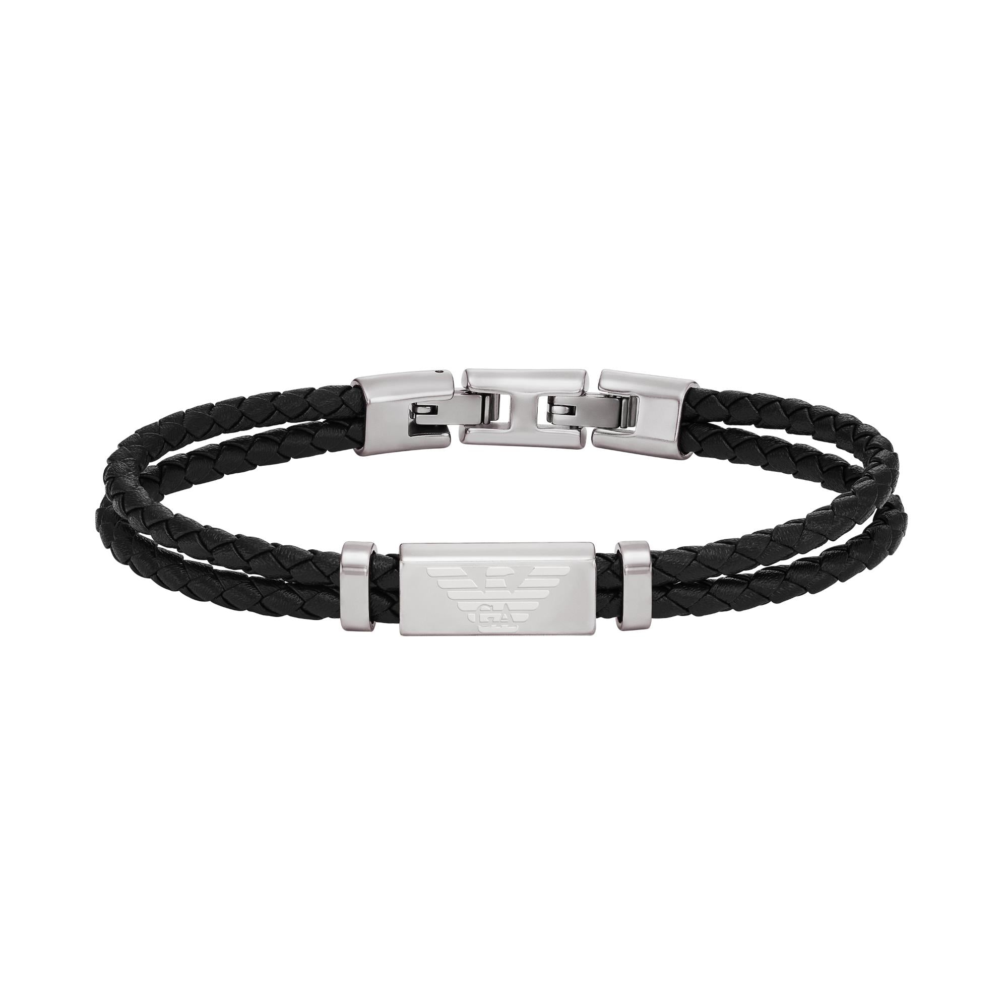 Emporio Armani Black Leather ID Men's Bracelet EGS3122040