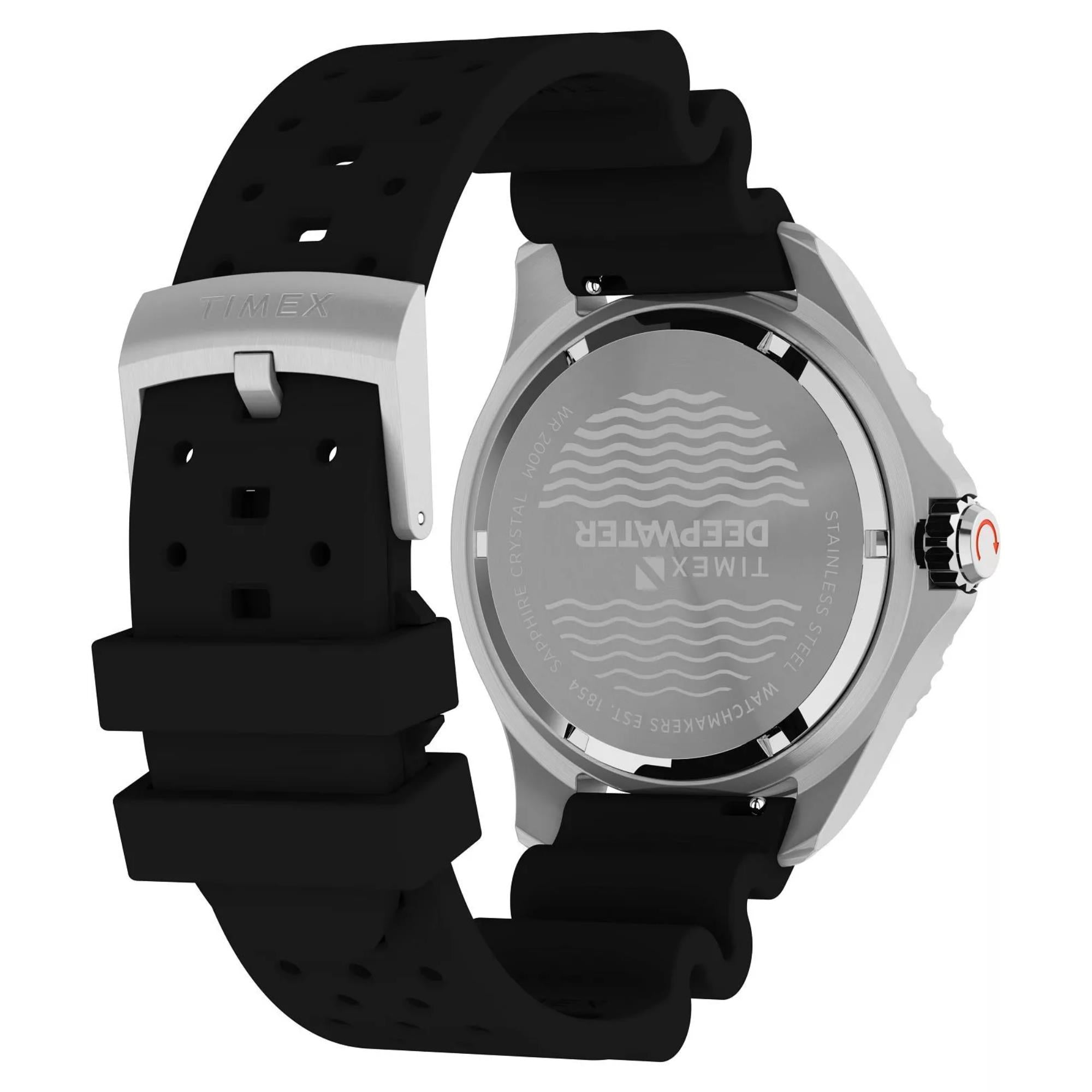 Timex Deep Water Meridian Black Dial Rubber Strap Men's Watch TW2W81600