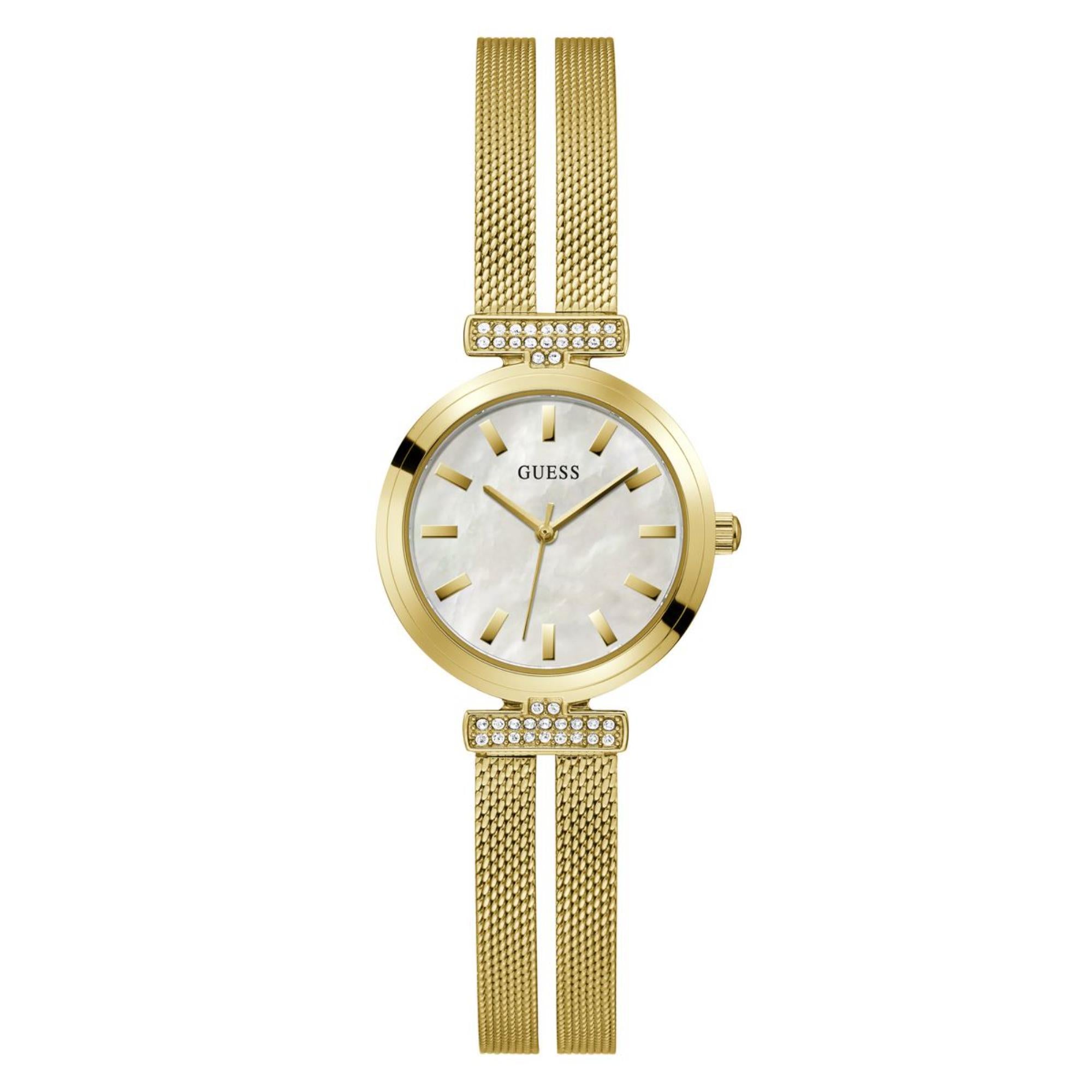 Guess Array Mother of Pearl Dial Stainless Steel Mesh Strap Women's Watch GW0471L2
