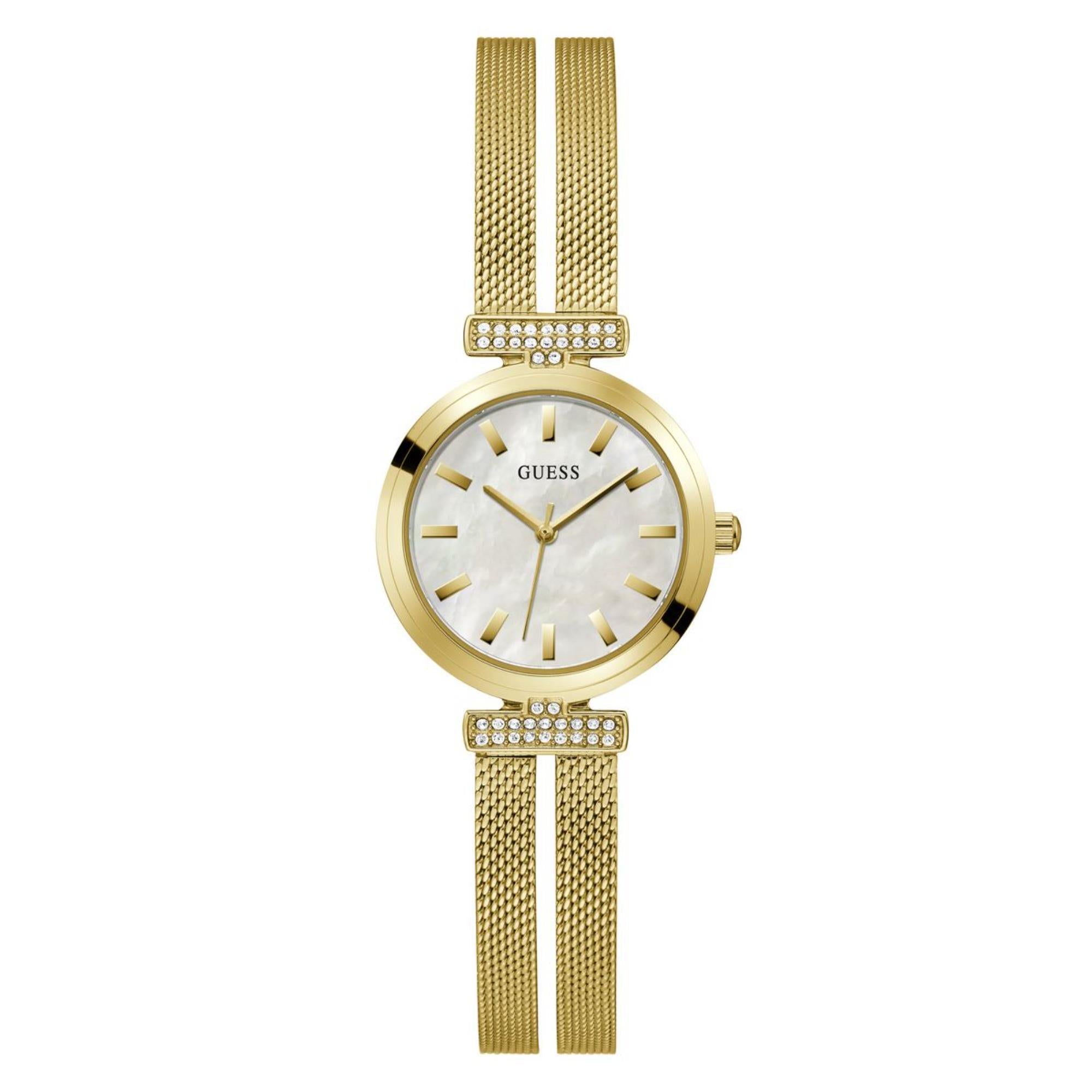 Guess Array Mother of Pearl Dial Stainless Steel Mesh Strap Women's Watch GW0471L2
