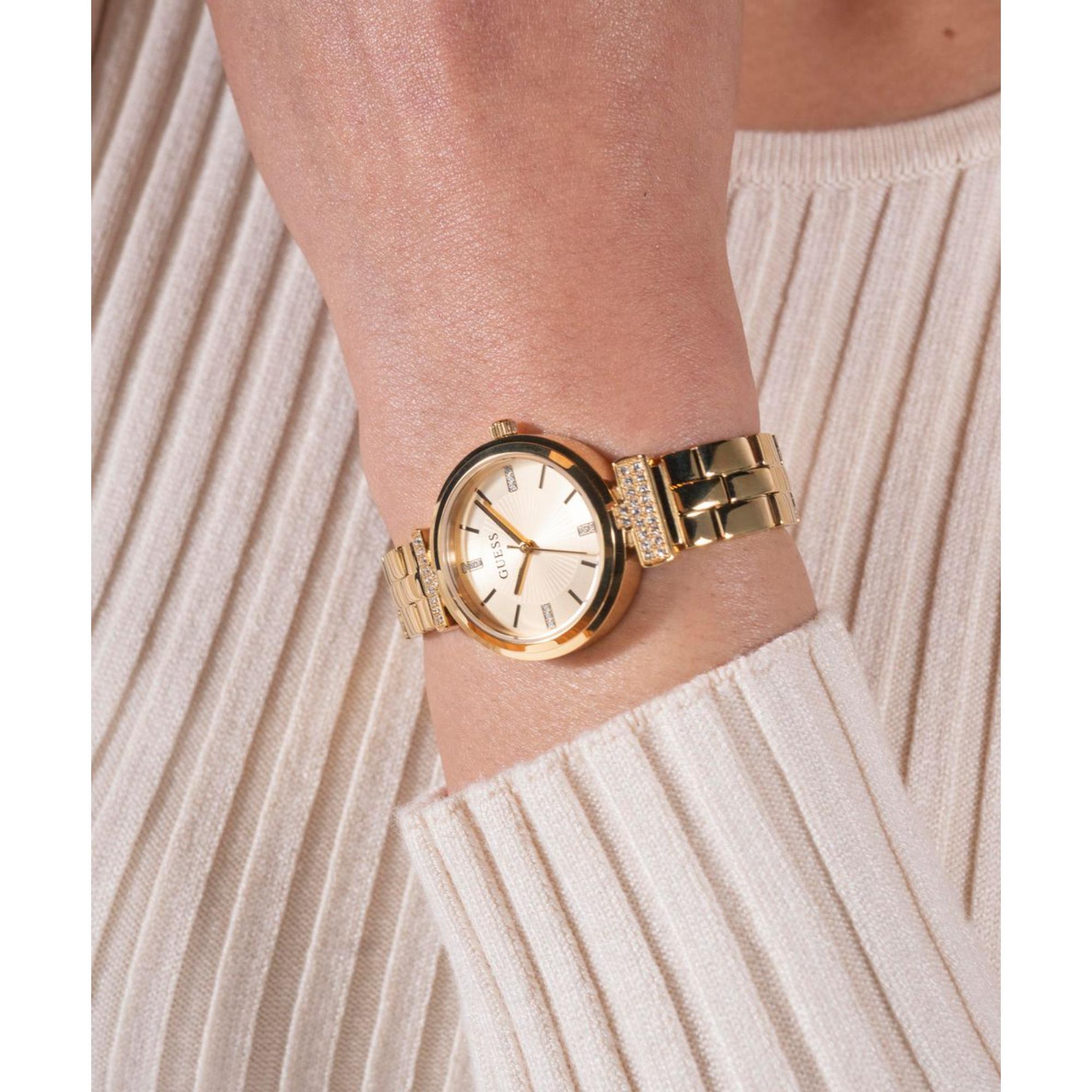 Guess Array Champagne Dial Stainless Steel Strap Women's Watch GW0762L2