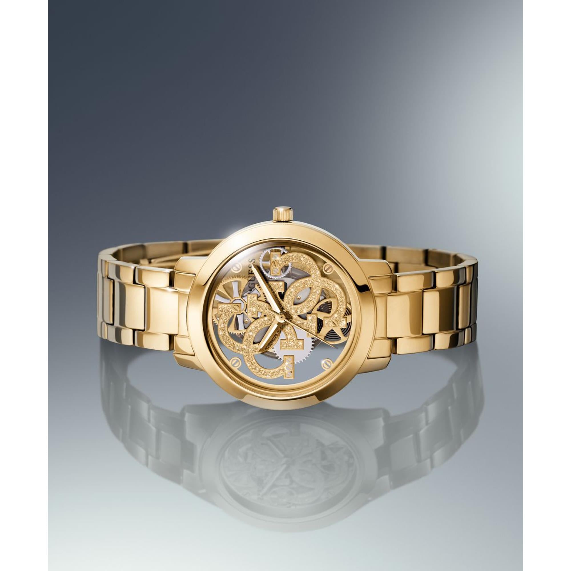 Guess Quatro Clear Gold Dial Stainless Steel Strap Women's Watch GW0300L2