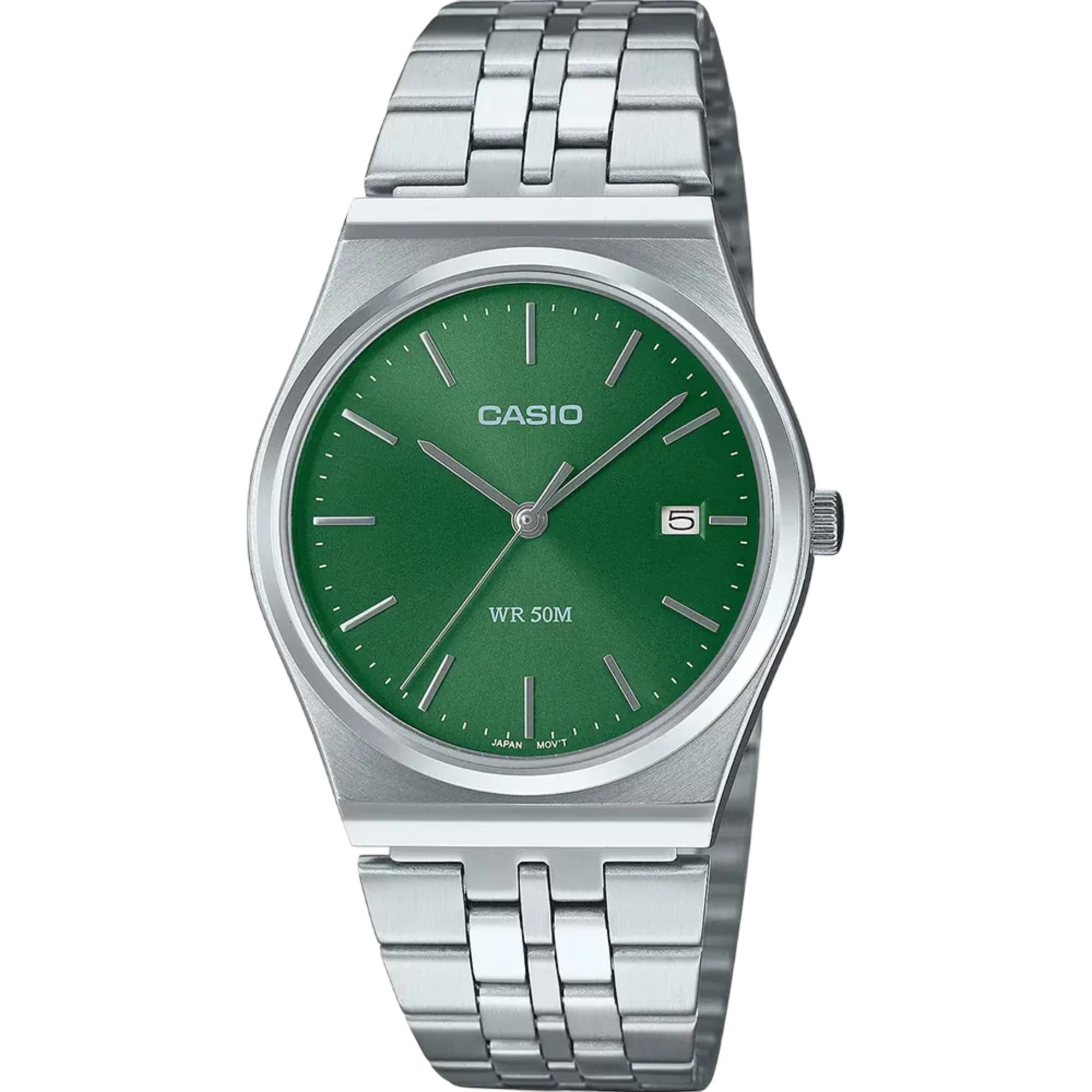 Casio MTP Series Standard Green Dial Stainless Steel Strap Men's Watch MTP-B145D-3AVEF