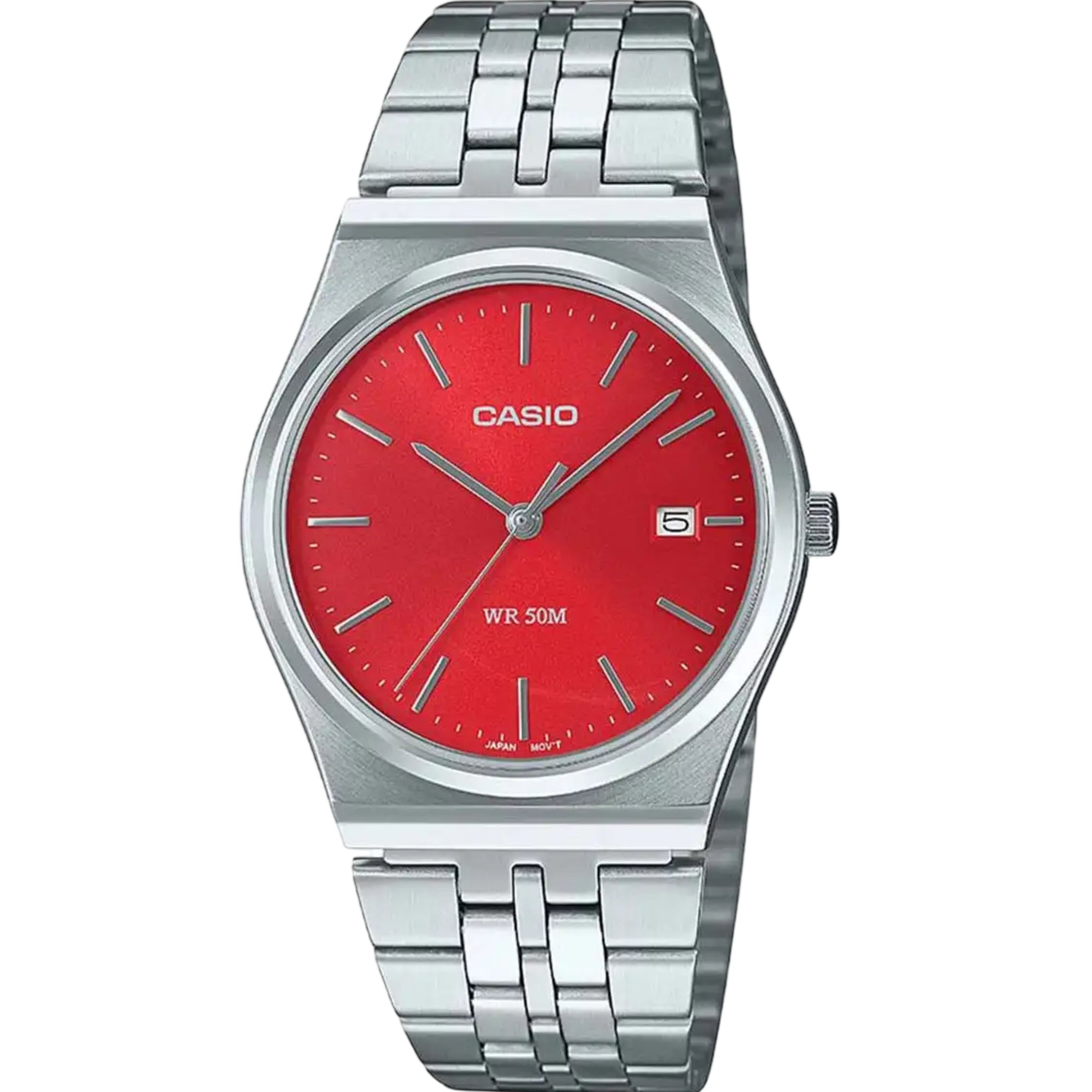 Casio MTP Series Standard Red Dial Stainless Steel Strap Men's Watch MTP-B145D-4A2VEF
