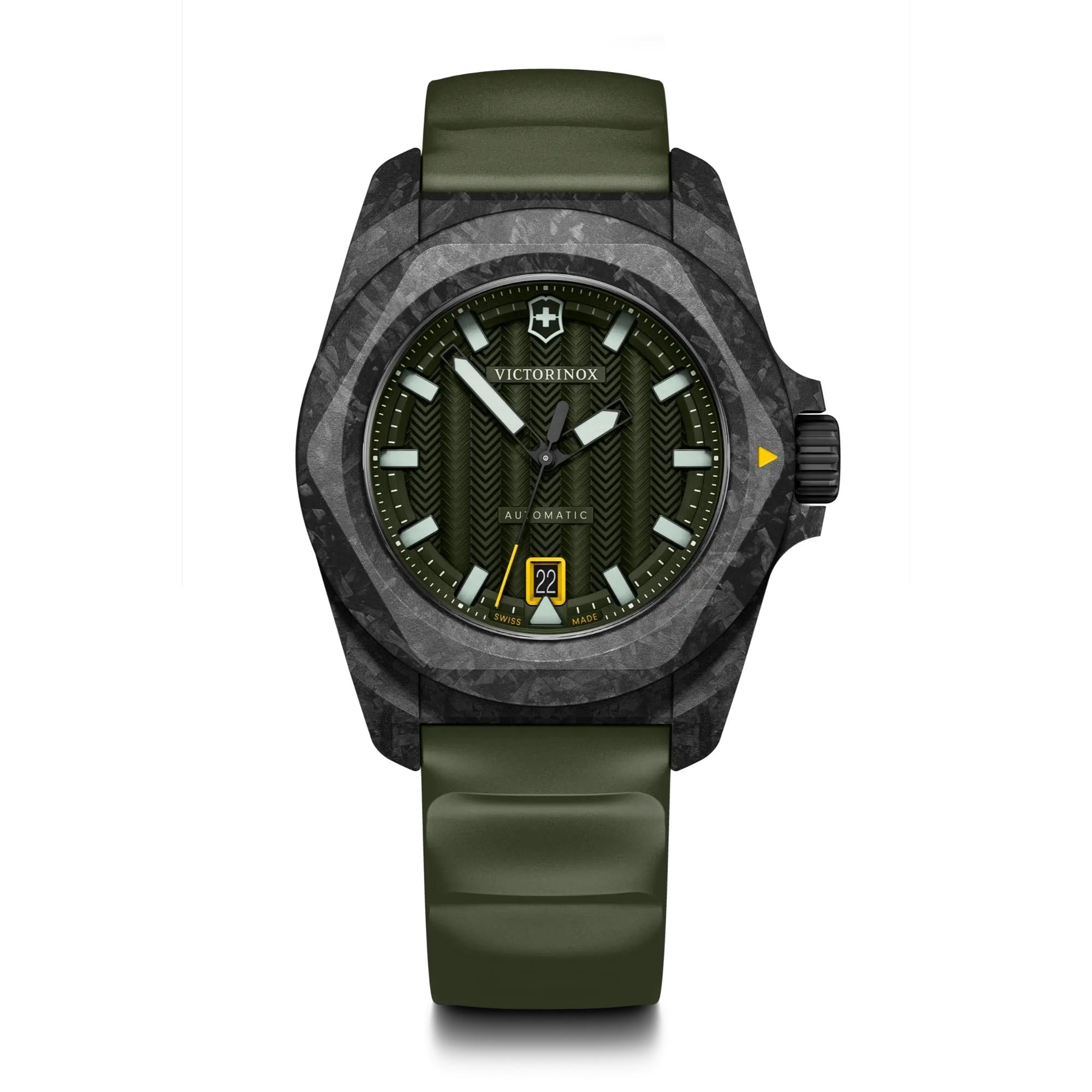 Victorinox I.N.O.X. Carbon Automatic Green Dial Green Rubber Strap Men's Watch 242021.1