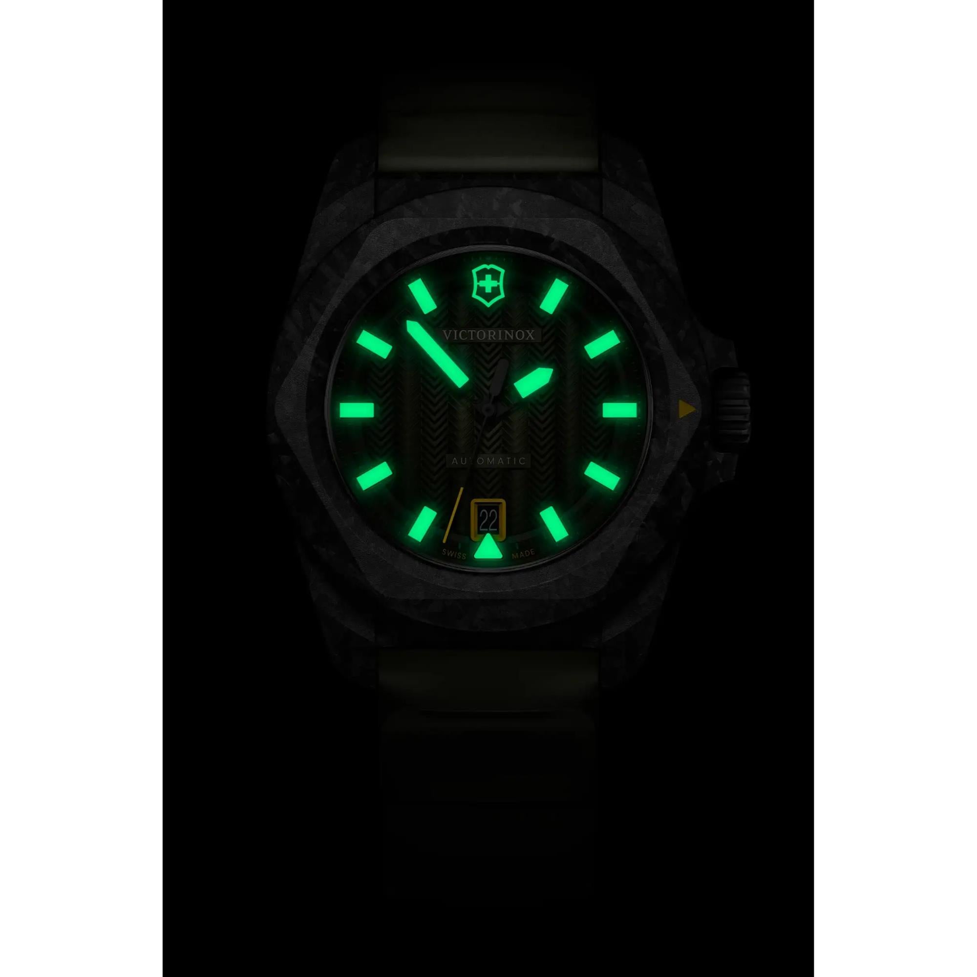 Victorinox I.N.O.X. Carbon Automatic Green Dial Green Rubber Strap Men's Watch 242021.1