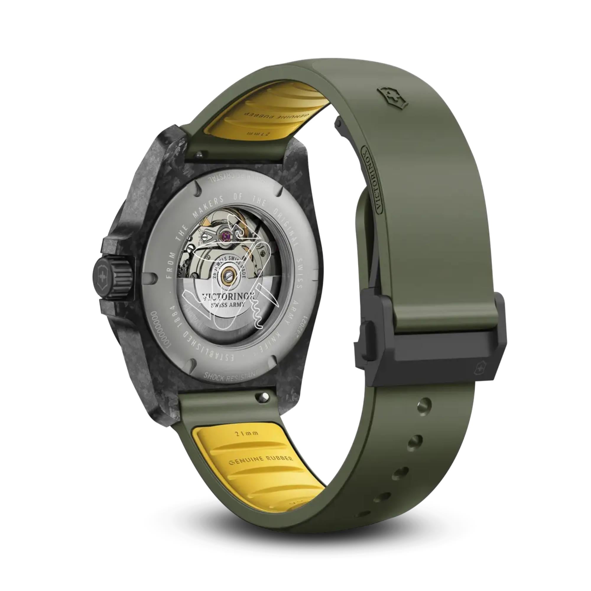 Victorinox I.N.O.X. Carbon Automatic Green Dial Green Rubber Strap Men's Watch 242021.1
