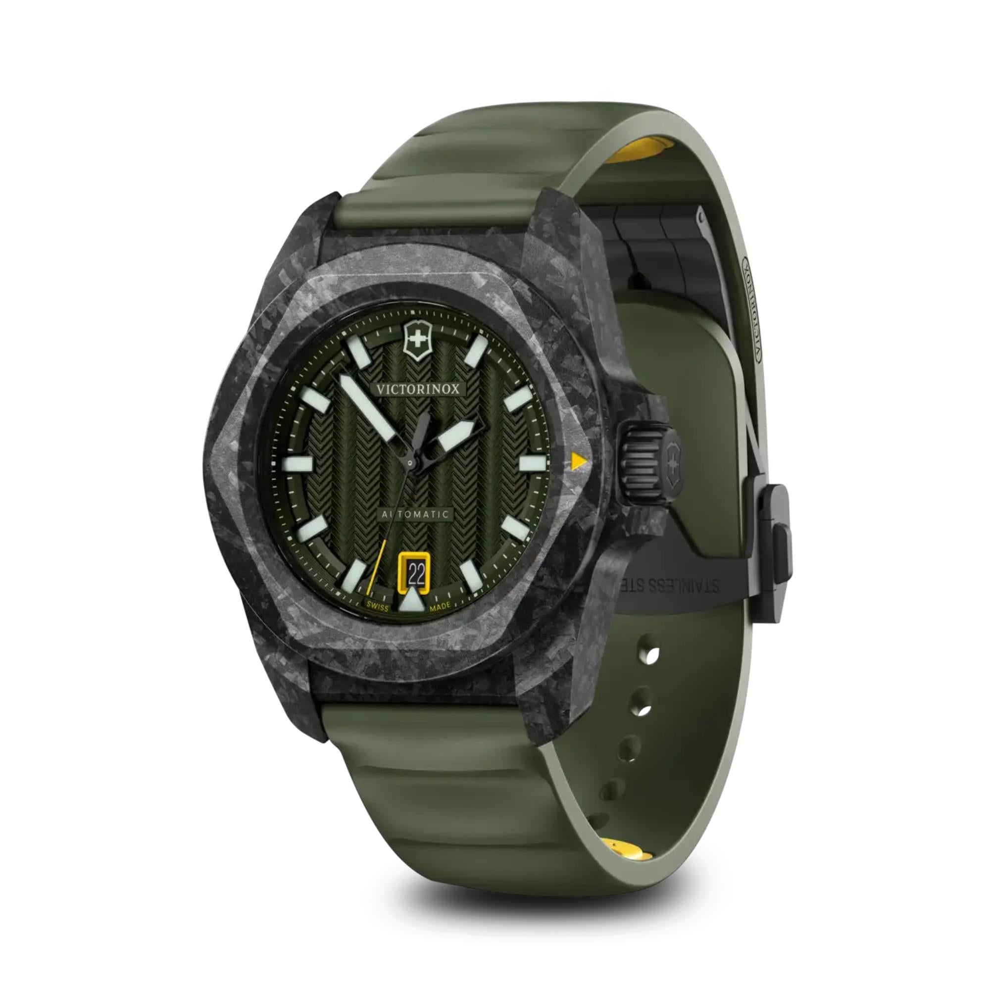 Victorinox I.N.O.X. Carbon Automatic Green Dial Green Rubber Strap Men's Watch 242021.1