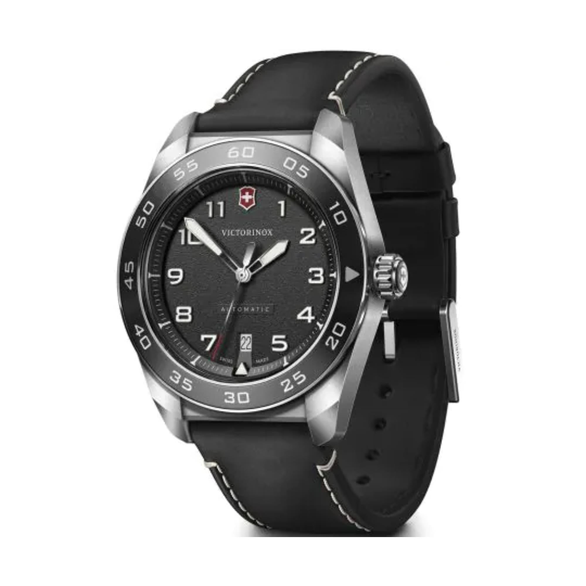 Victorinox Swiss Army Automatic Black Dial Leather Strap Men's Watch 242044