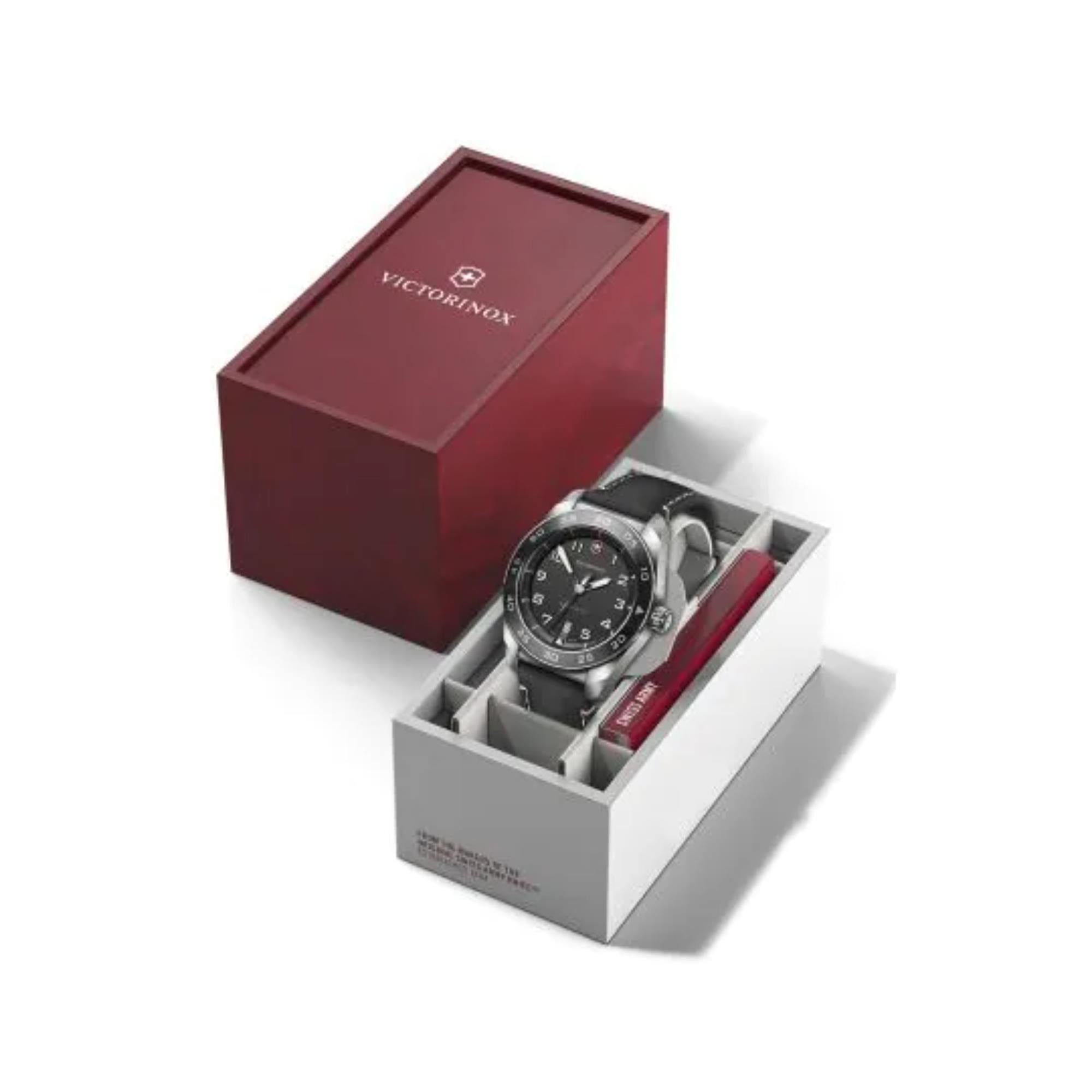 Victorinox Swiss Army Automatic Black Dial Leather Strap Men's Watch 242044