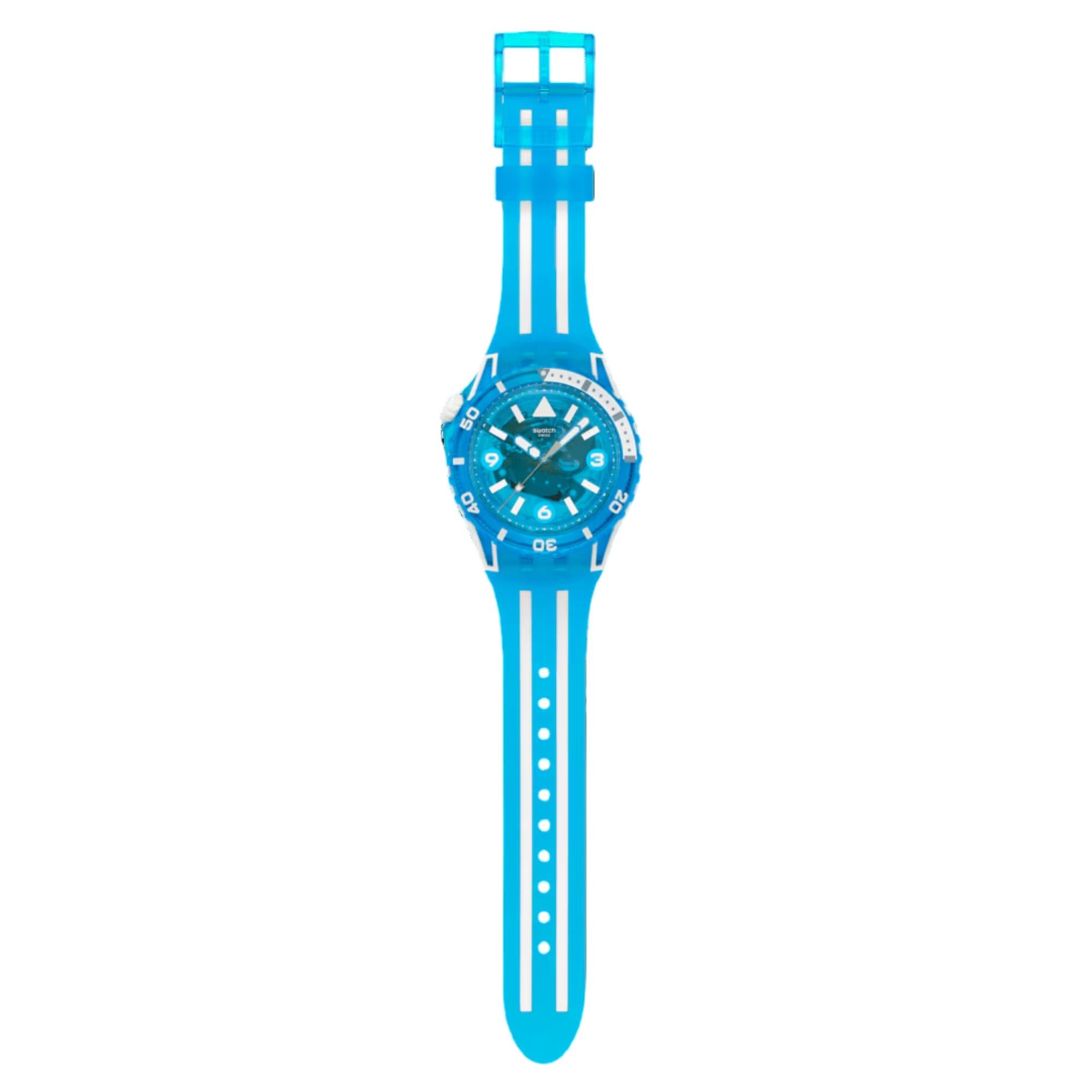 Swatch SCUBAQUA Blue Fire Blue Bioceramic Dial Silicone Strap Unisex Watch SSCU09S100