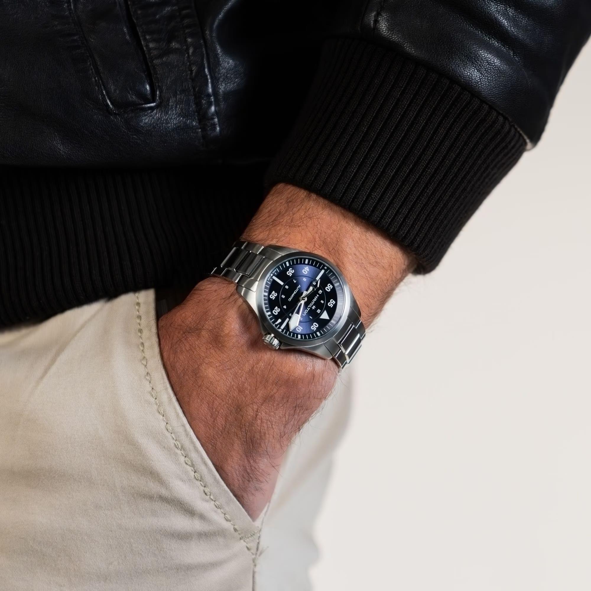 Hamilton Khaki Aviation Pilot Automatic Blue Dial Steel Strap Unisex Watch H76215140