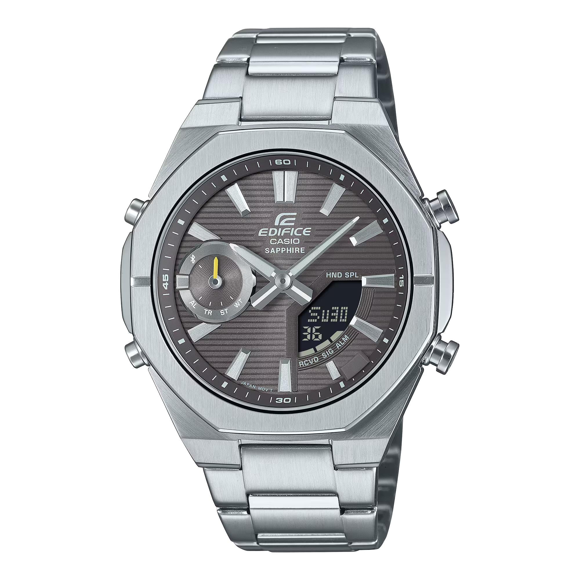 Casio Edifice Solar Powered Grey Dial Steel Strap Men's Watch ECB-S10D-8AEF