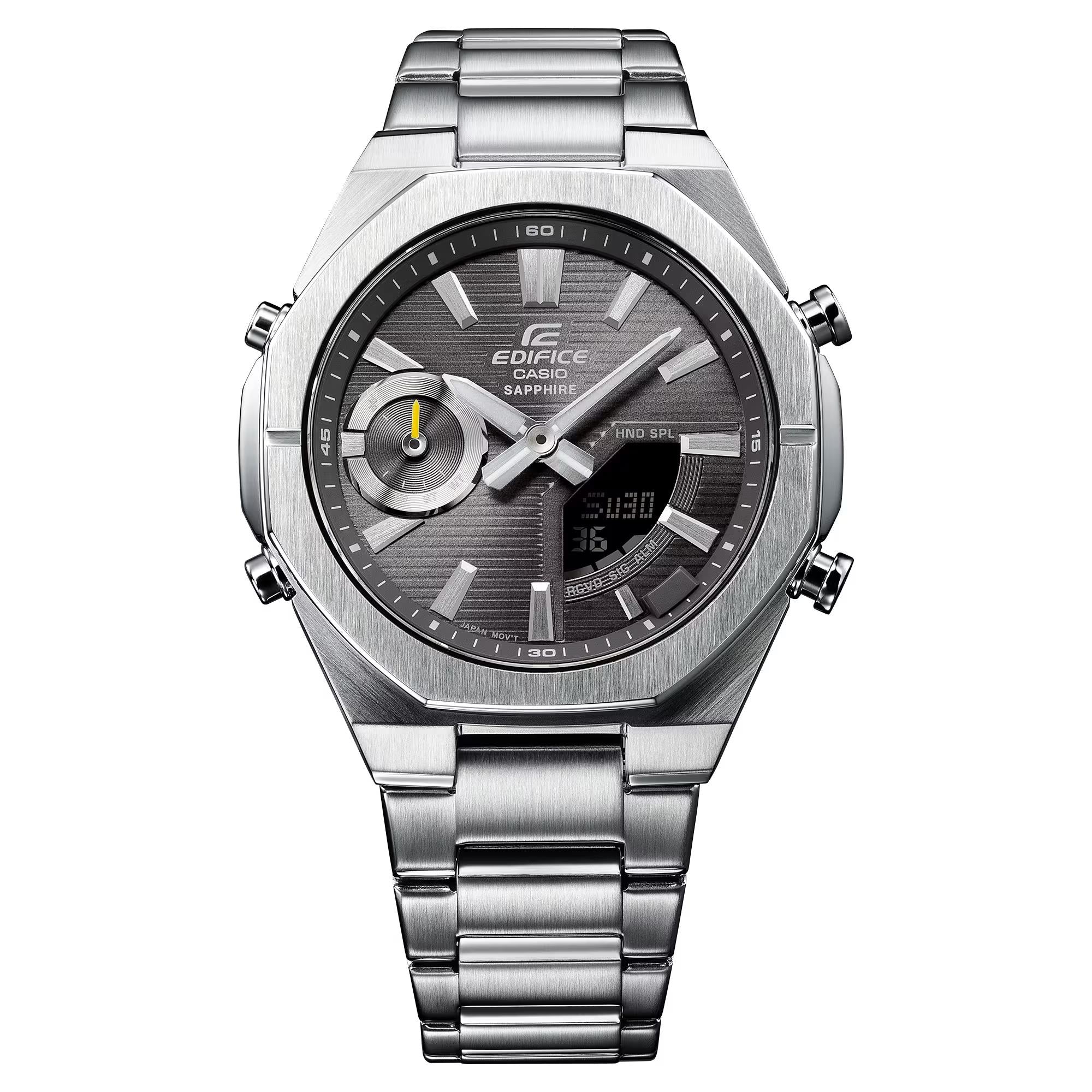 Casio Edifice Solar Powered Grey Dial Steel Strap Men's Watch ECB-S10D-8AEF