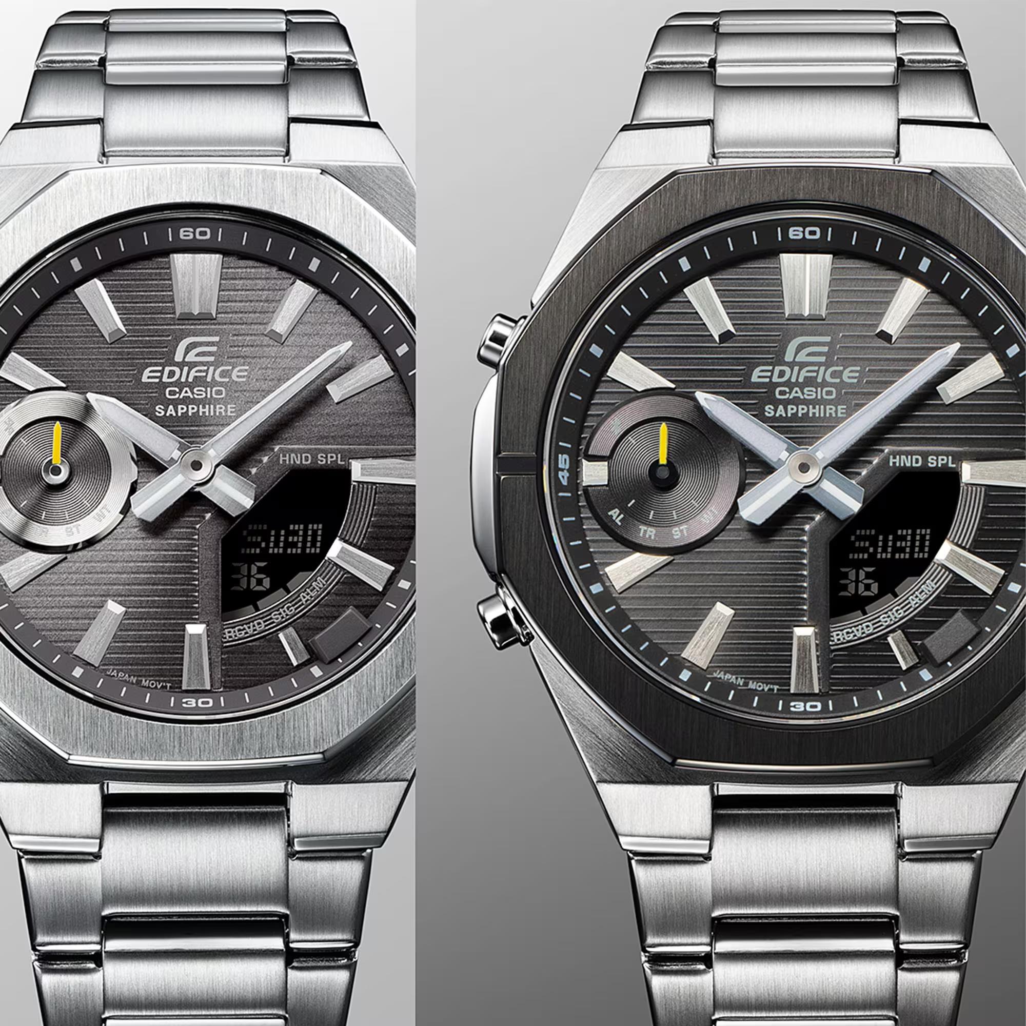 Casio Edifice Solar Powered Grey Dial Steel Strap Men's Watch ECB-S10D-8AEF