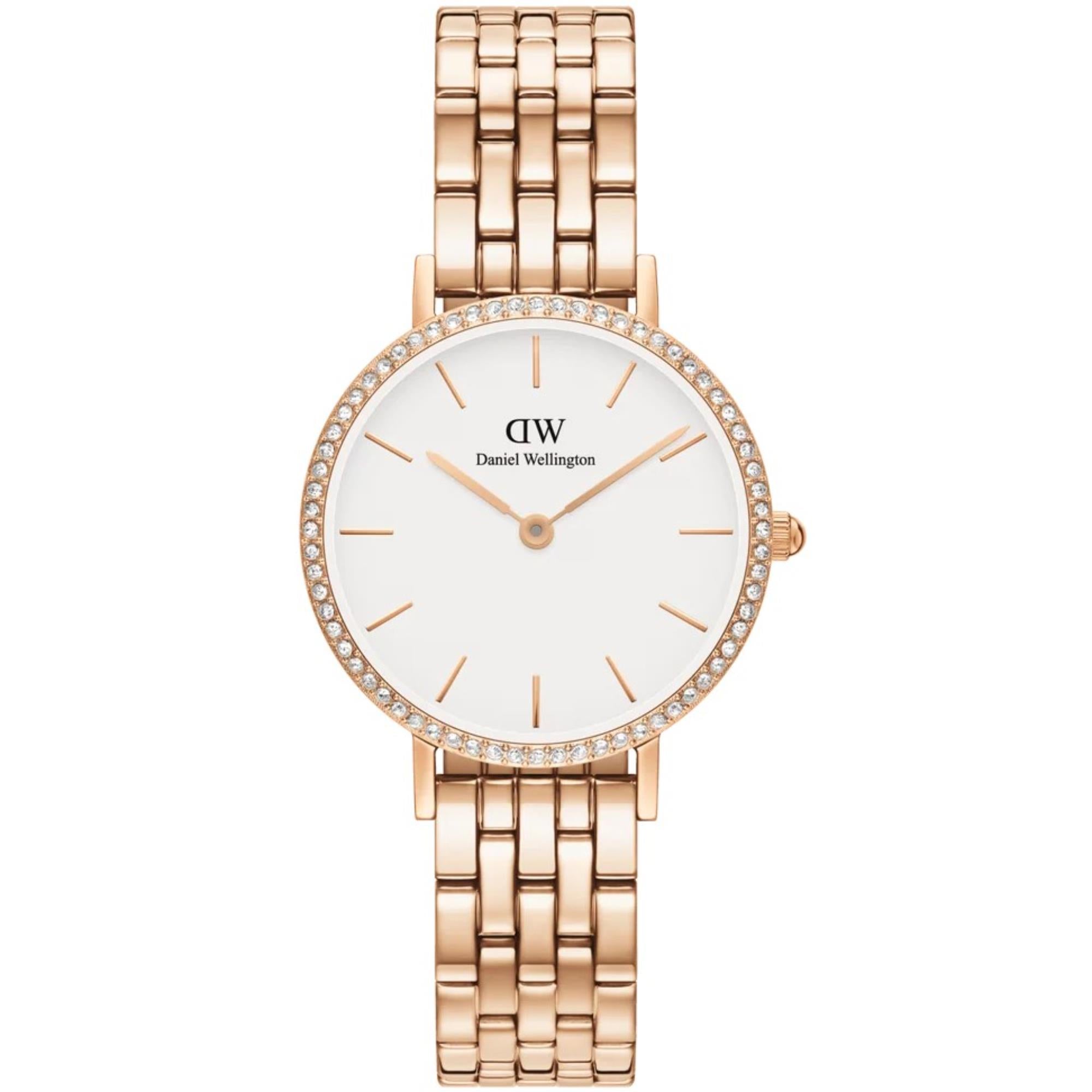 Daniel Wellington Petite Lumine Bezel Quartz White Dial Steel Strap Women's Watch DW00100666