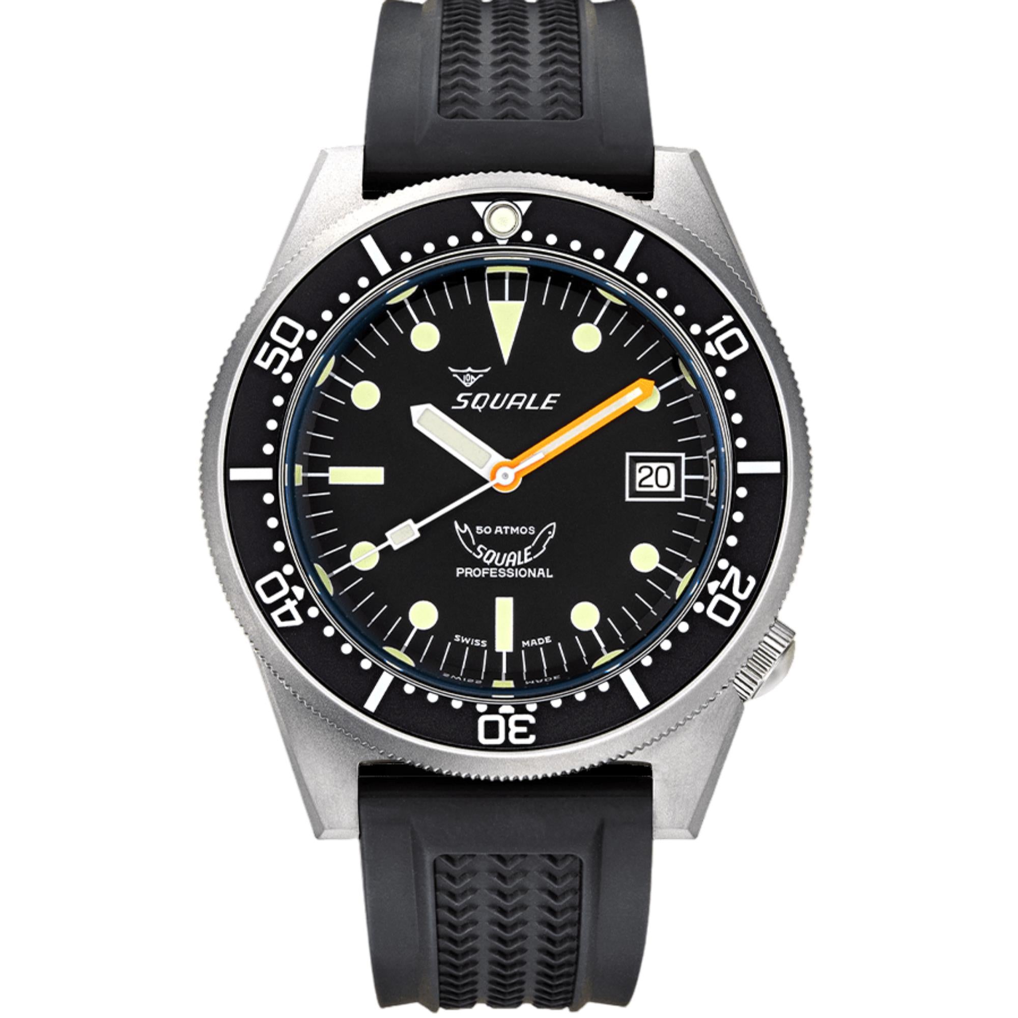 Squale 1521 Black Blasted Automatic Black Dial Rubber Strap Men's Watch 1521BKBL.VO