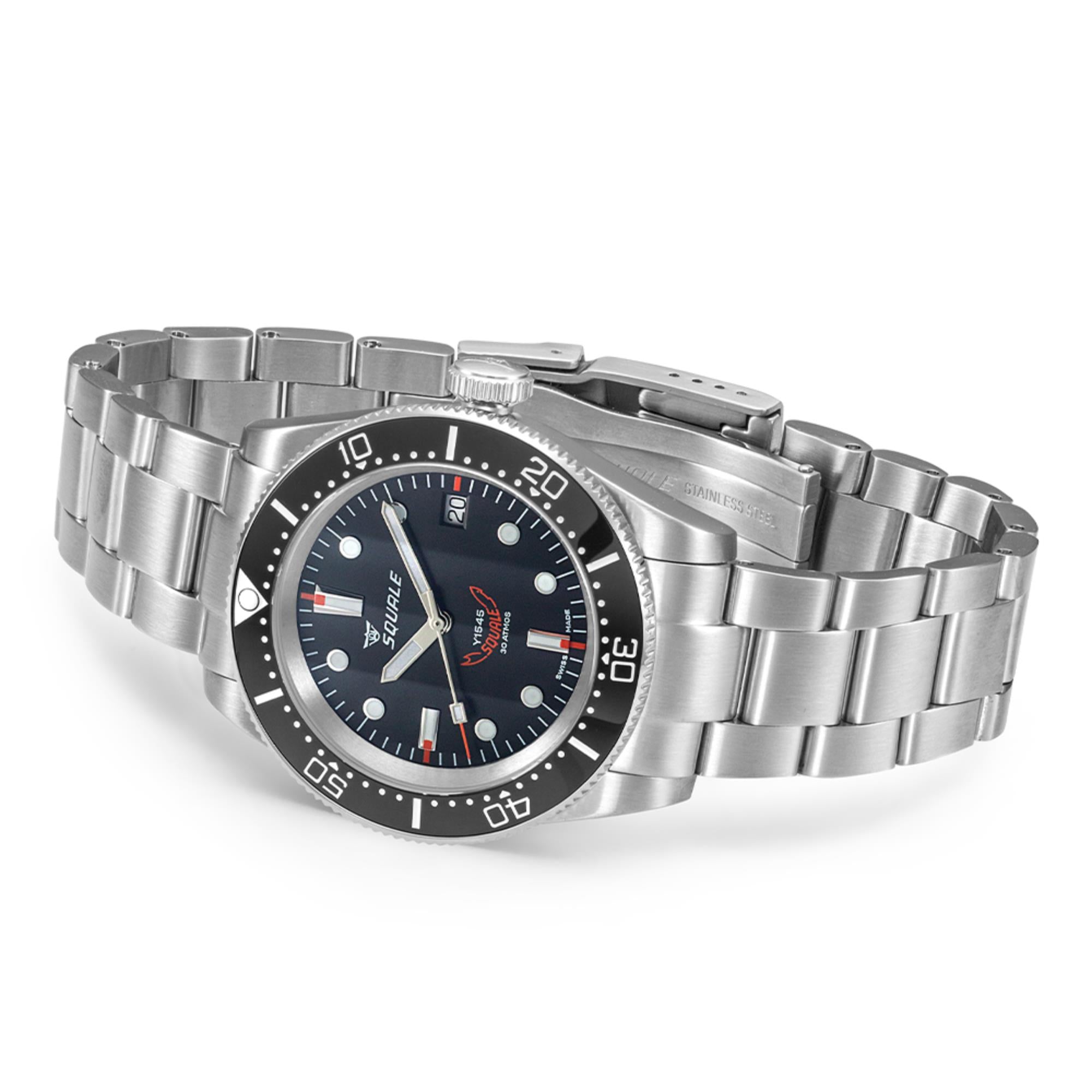 Squale 1545 Automatic Black Dial Steel Strap Men's Watch 1545BKBKC.AC