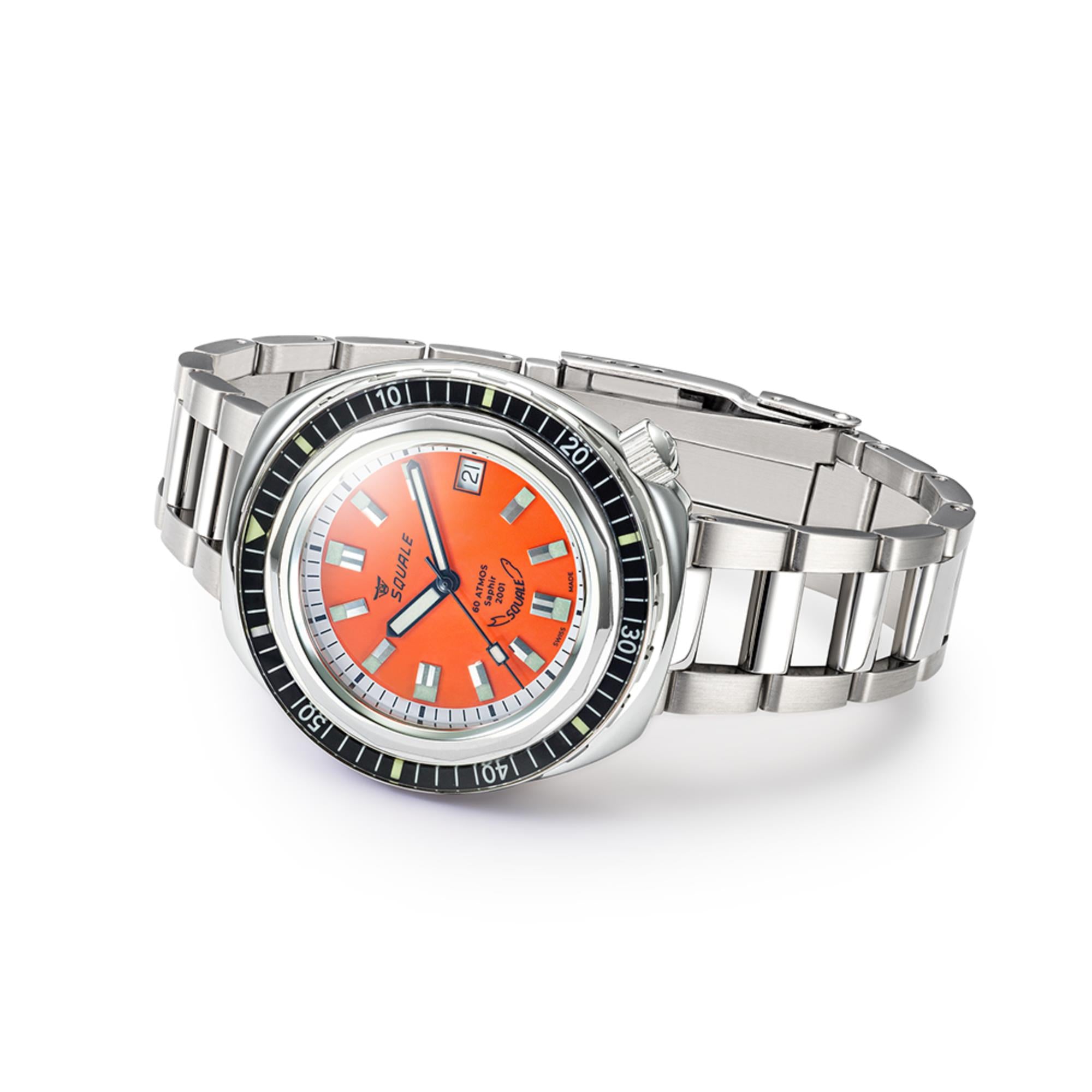 Squale 2001 Reverse Automatic Orange Dial Steel Strap Men's Watch 2001BKOR.AC