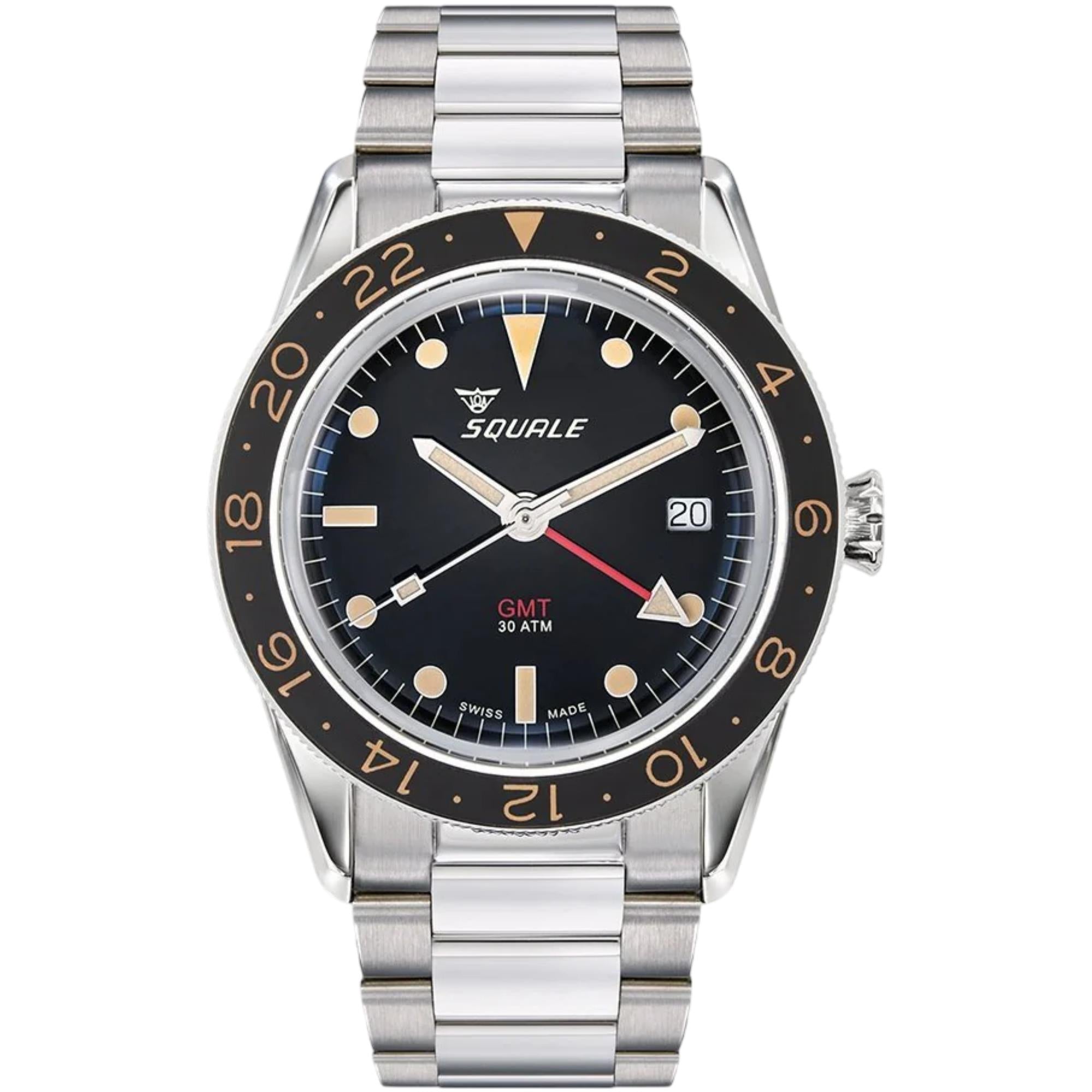 Squale Sub-39 GMT Vintage Automatic Black Dial Steel Strap Men's Watch SUB39GMTV.BR22
