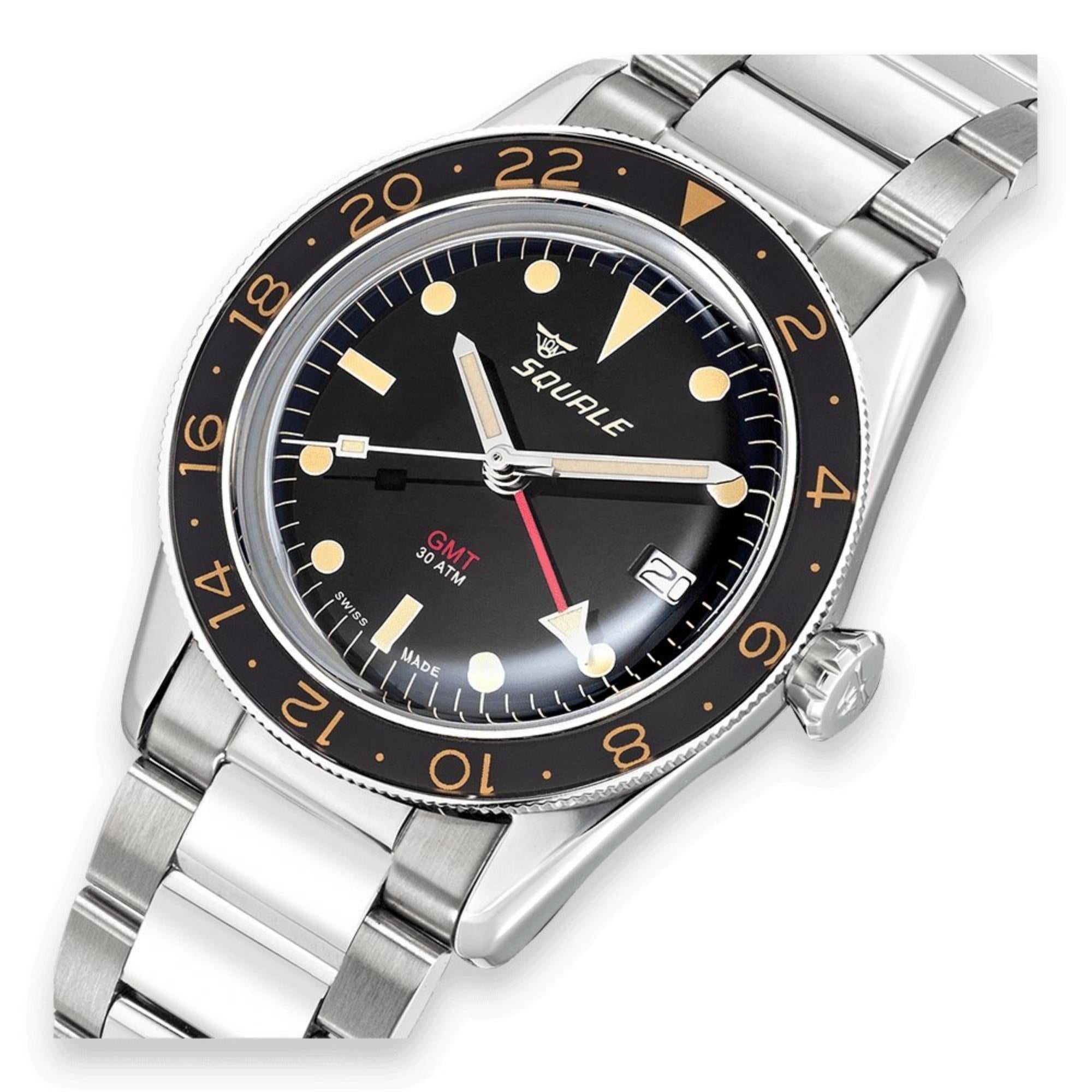 Squale Sub-39 GMT Vintage Automatic Black Dial Steel Strap Men's Watch SUB39GMTV.BR22