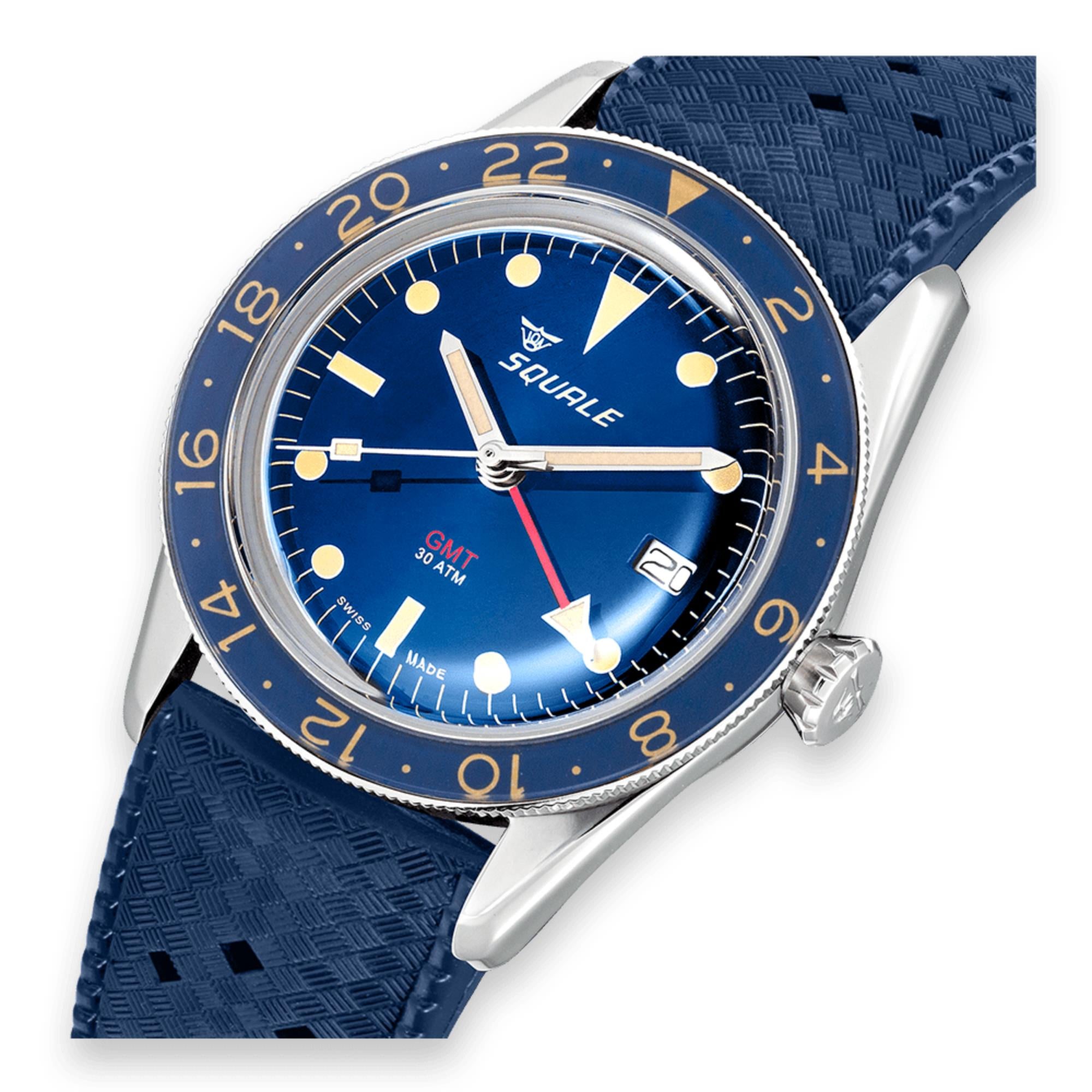 Squale Sub-39 GMT Vintage Automatic Blue Dial Rubber Strap Men's Watch SUB39GMTV.BR22