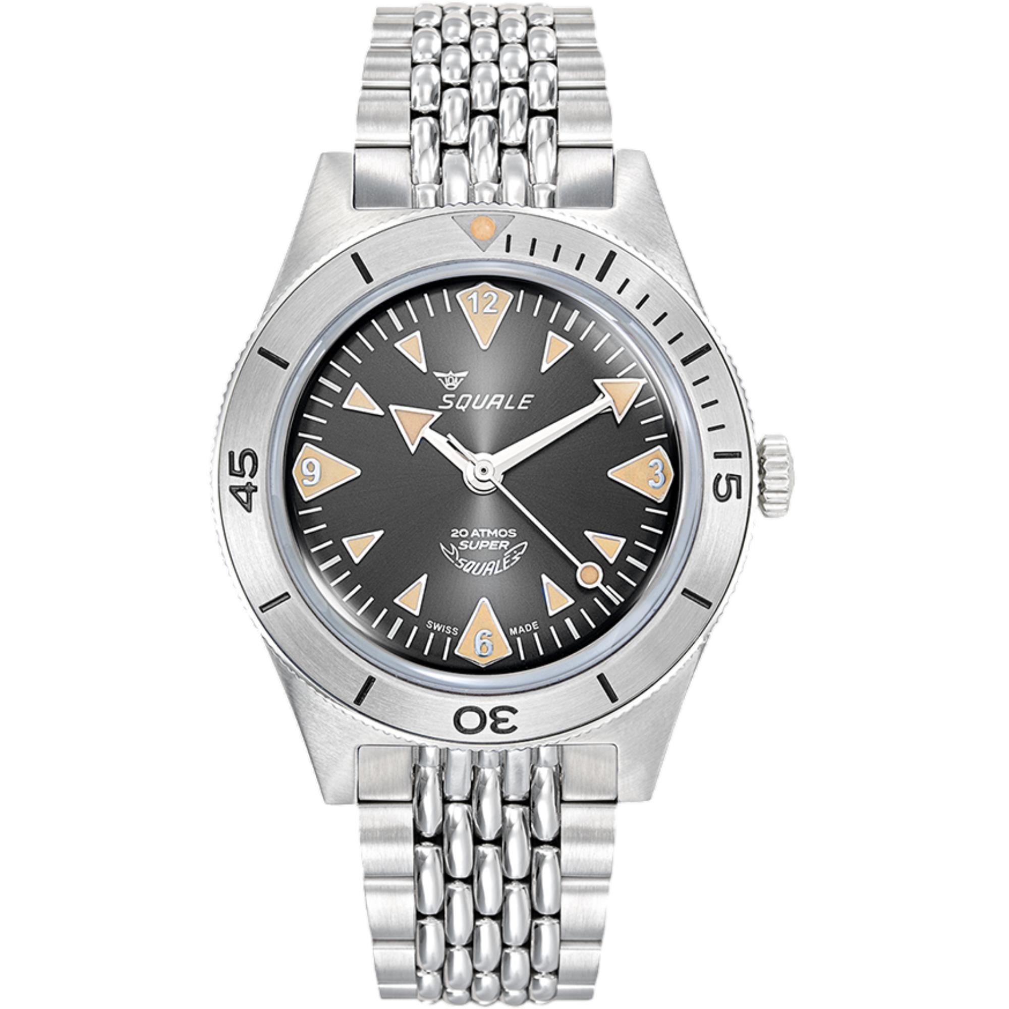 Squale Super-Squale Big Arrows Automatic Black Dial Steel Strap Men's Watch SUPERSSABK.AC