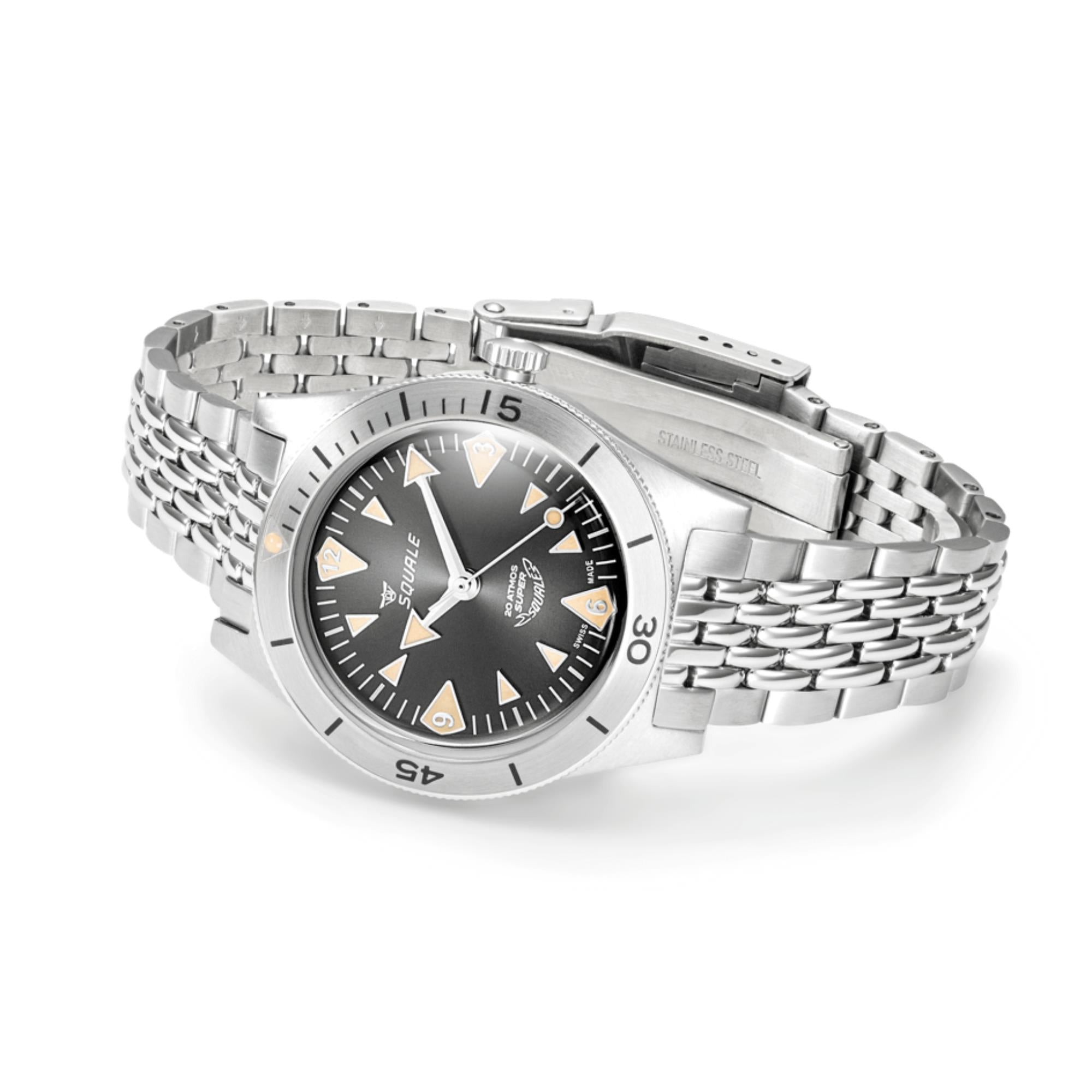 Squale Super-Squale Big Arrows Automatic Black Dial Steel Strap Men's Watch SUPERSSABK.AC