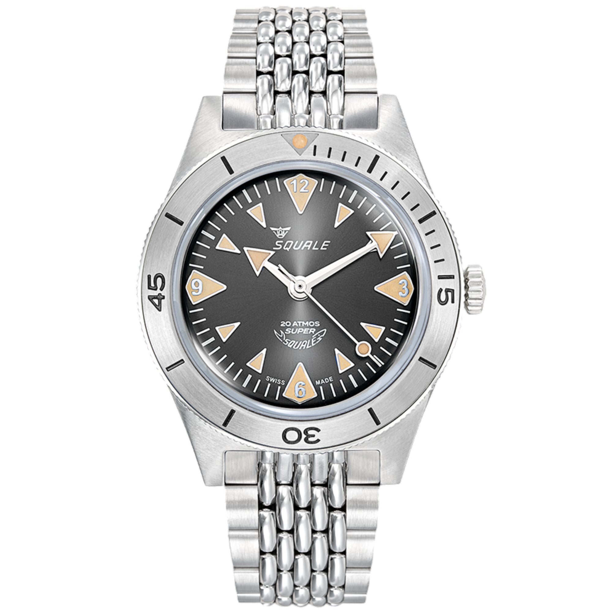 Squale Super-Squale Big Arrows Automatic Black Dial Steel Strap Men's Watch SUPERSSABK.AC