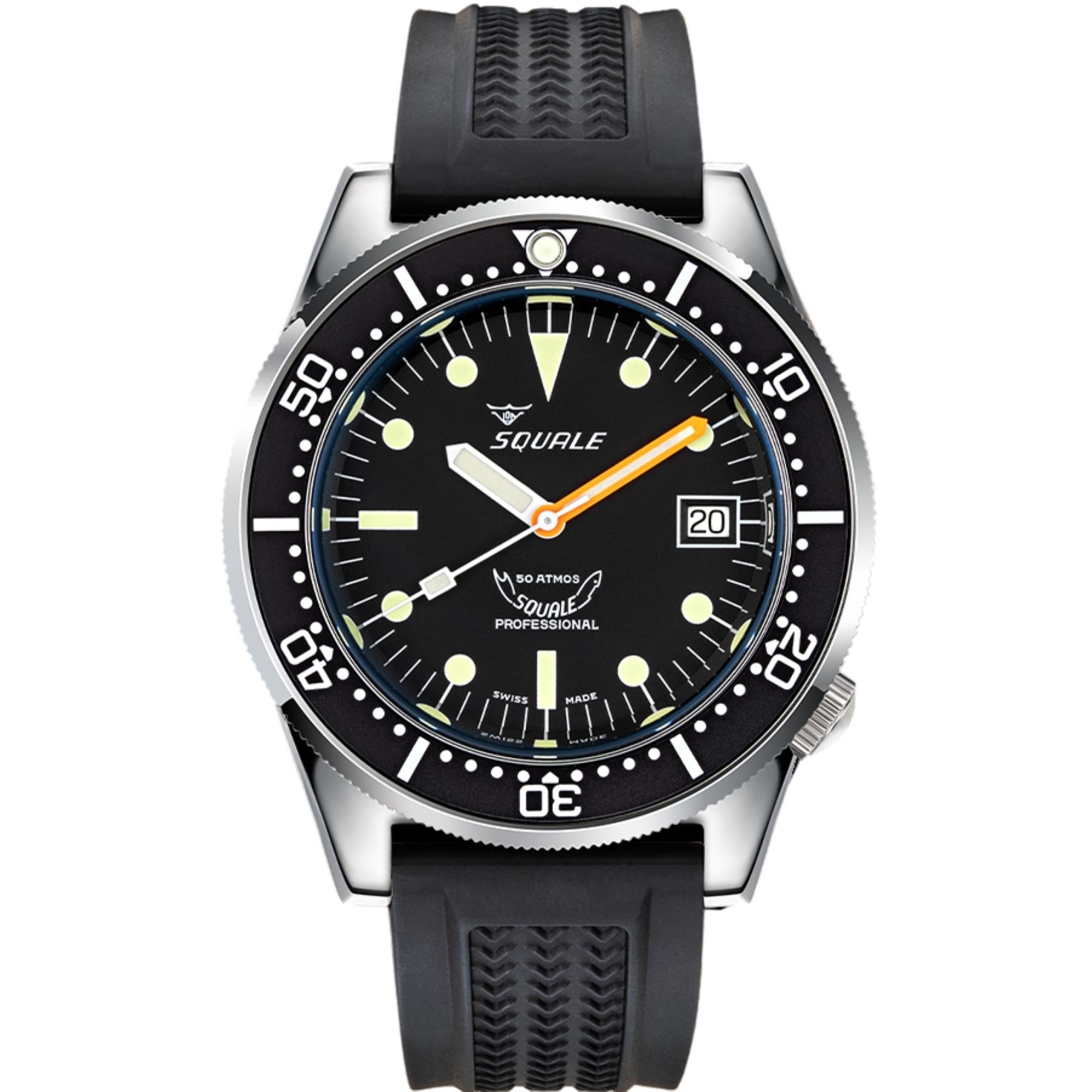 Squale 1521 Classic Automatic Black Dial Rubber Strap Men's Watch 1521CL.VO