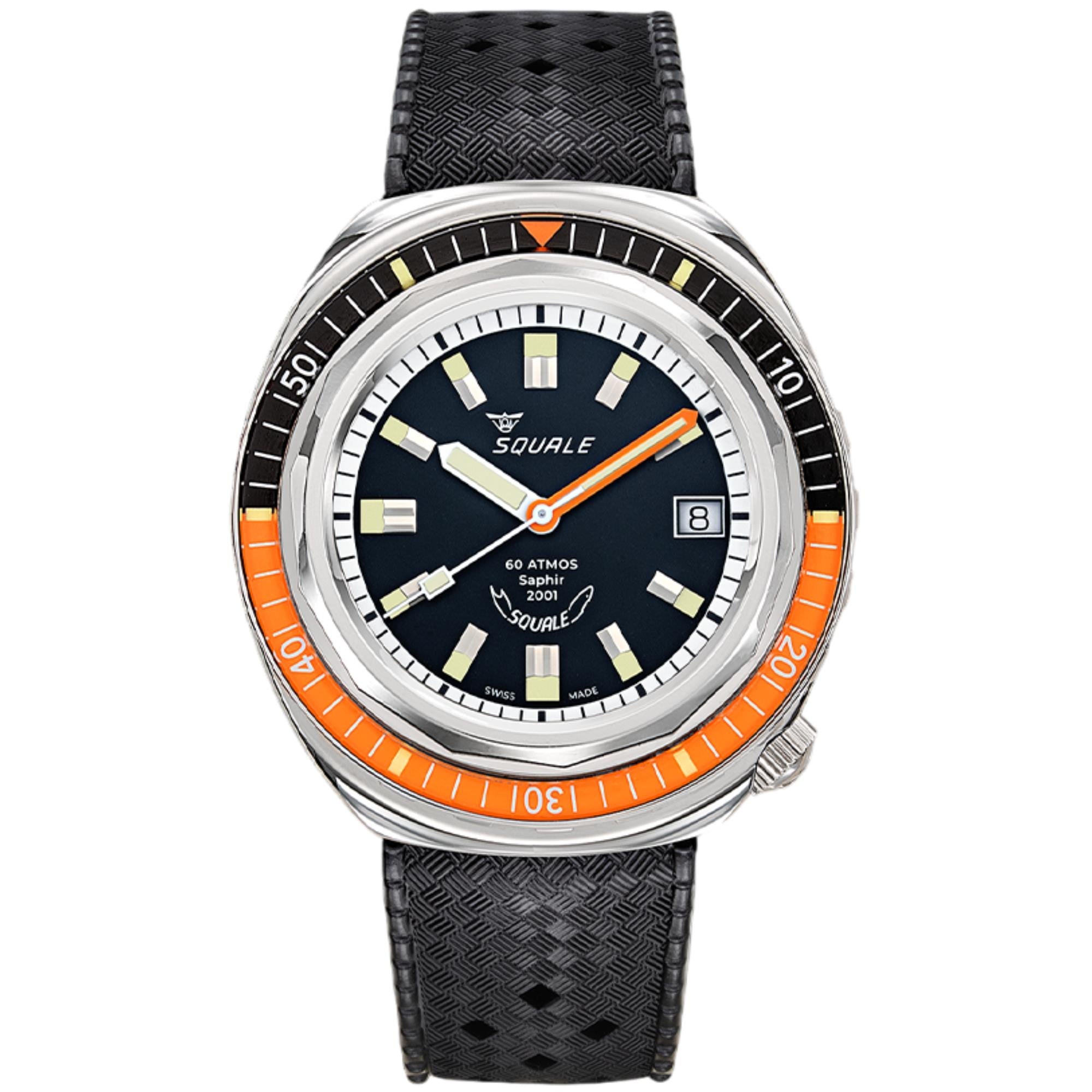 Squale 2001 Heritage Automatic Black Dial Rubber Strap Men's Watch 2001LAVAL.HT
