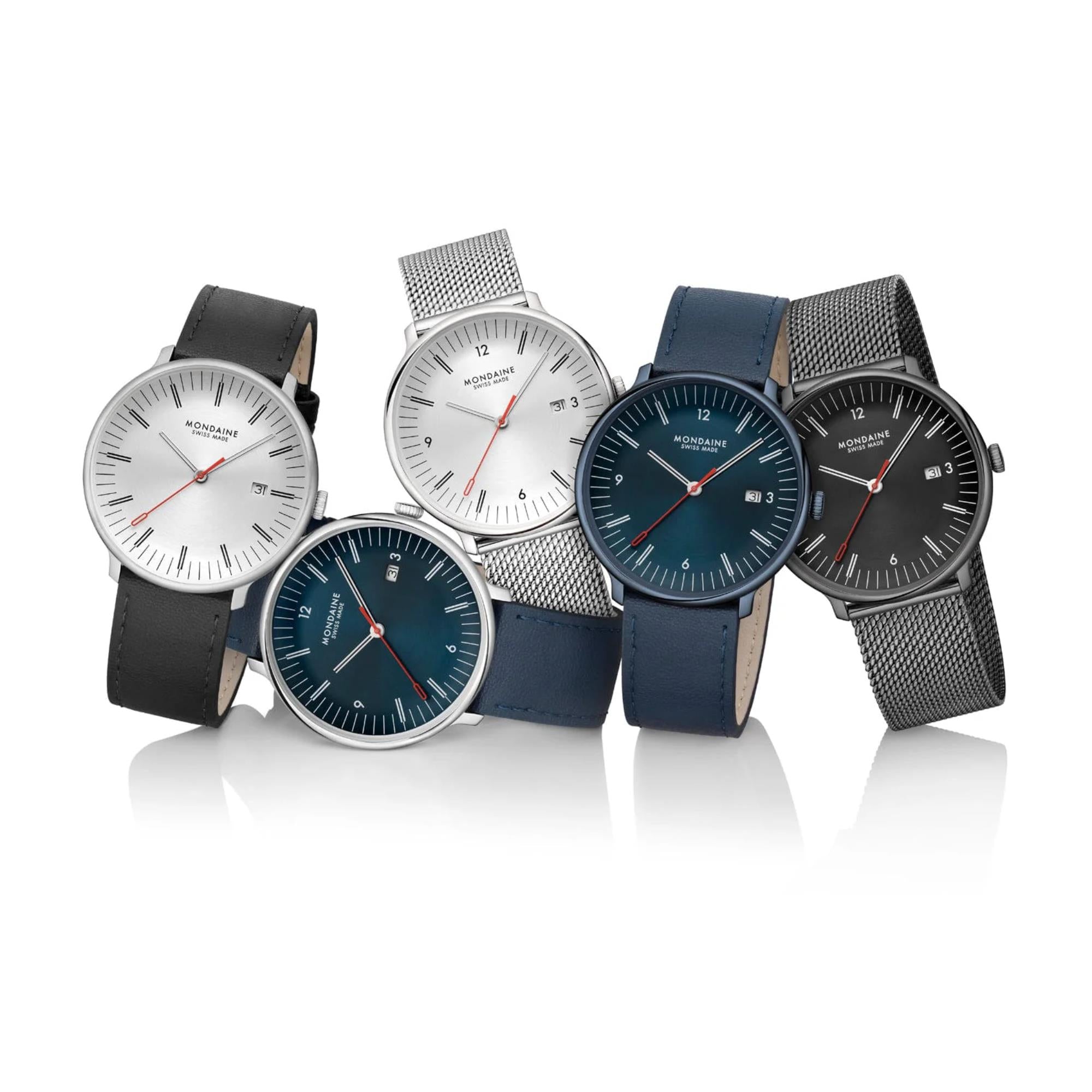 Mondaine Doppio Quartz Blue Dial Leather and Steel Strap Men's Watch MLE.41240.LQV.SET