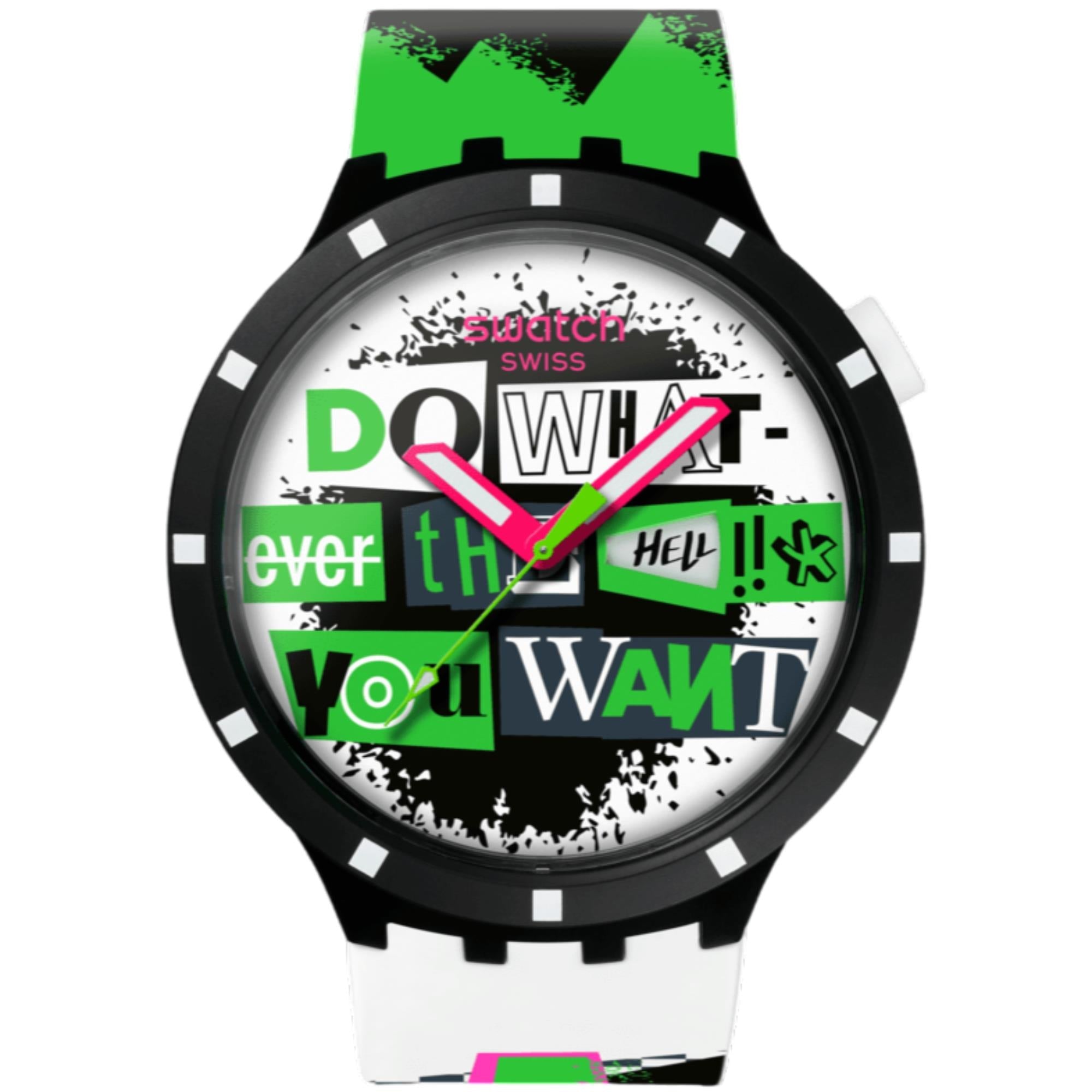 Swatch No Rules Lash Out White Dial Silicone Strap Unisex Watch SB03B701