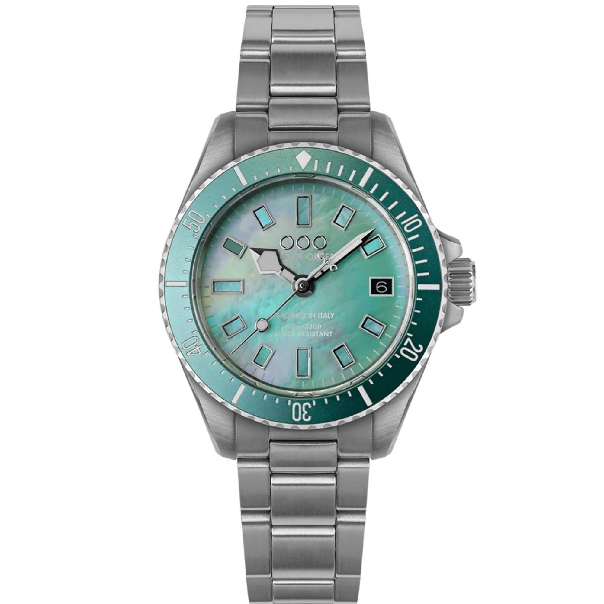 Out of Order Casanova 38 Mother of Pearl Quartz Turquoise Dial Steel Strap Unisex Watch OOO.001-38.AZ