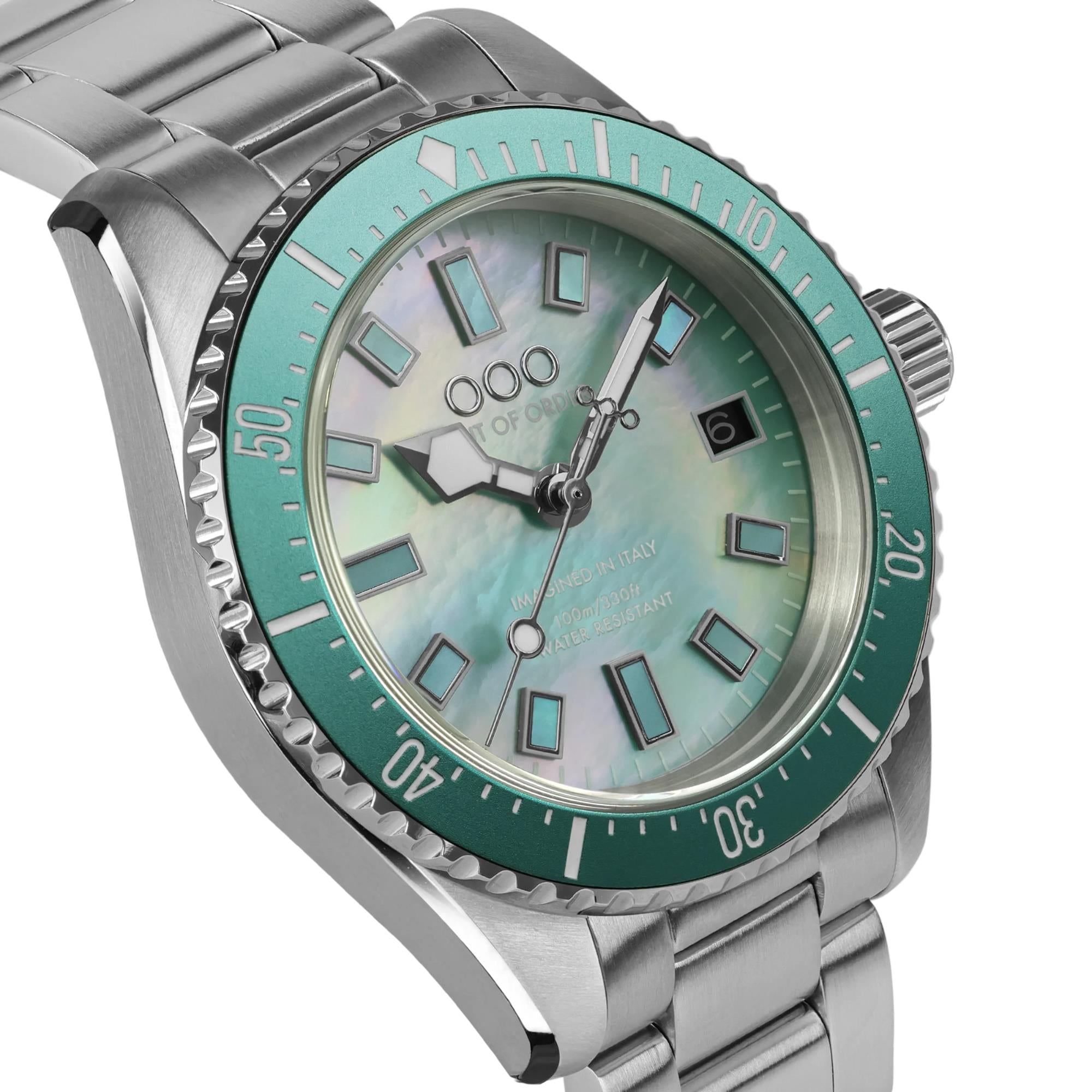 Out of Order Casanova 38 Mother of Pearl Quartz Turquoise Dial Steel Strap Unisex Watch OOO.001-38.AZ