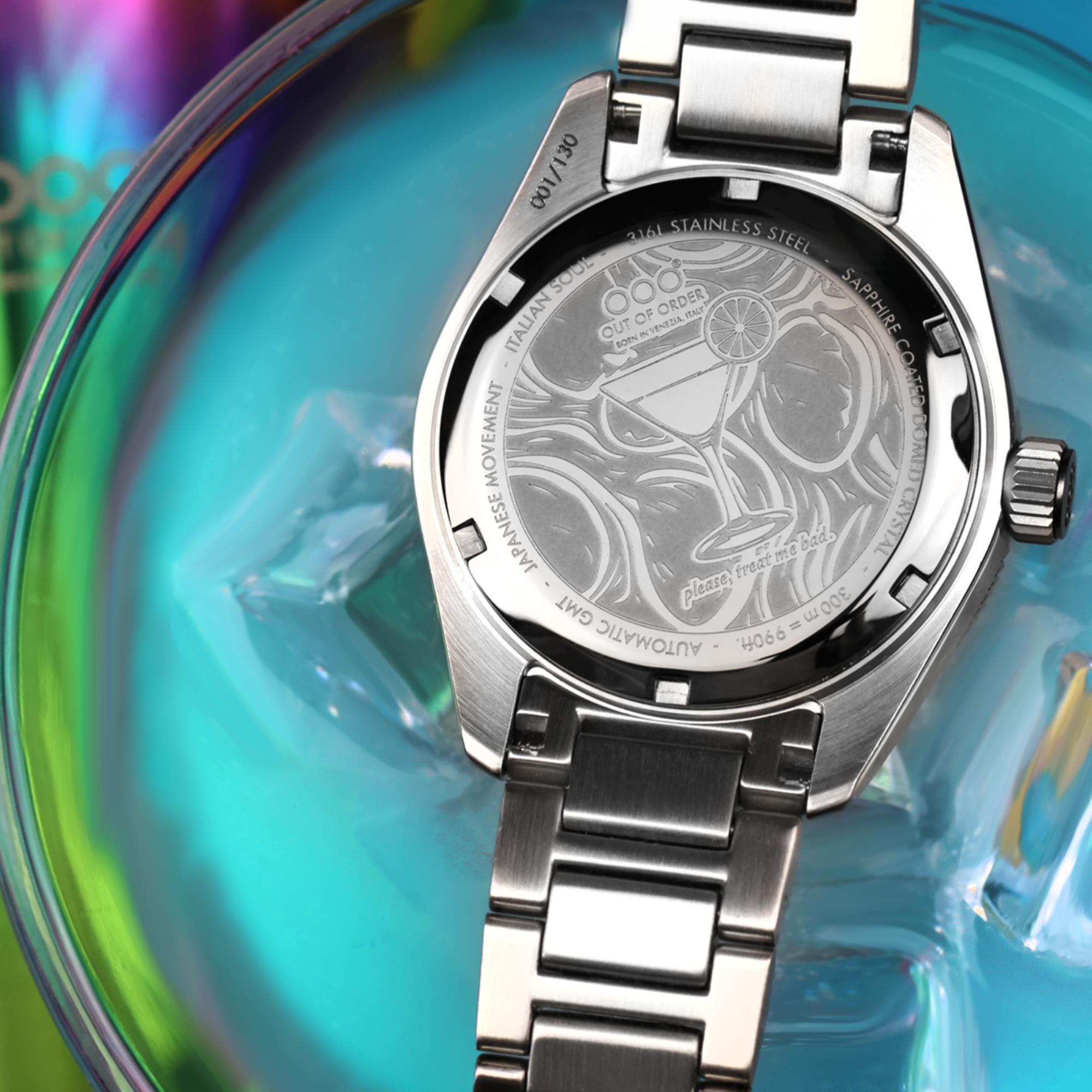 Out of Order Limited Edition Shaker Angelo Azzurro Automatic GMT Steel Strap Men's Watch OOO.001-25.AA.BAND.SS