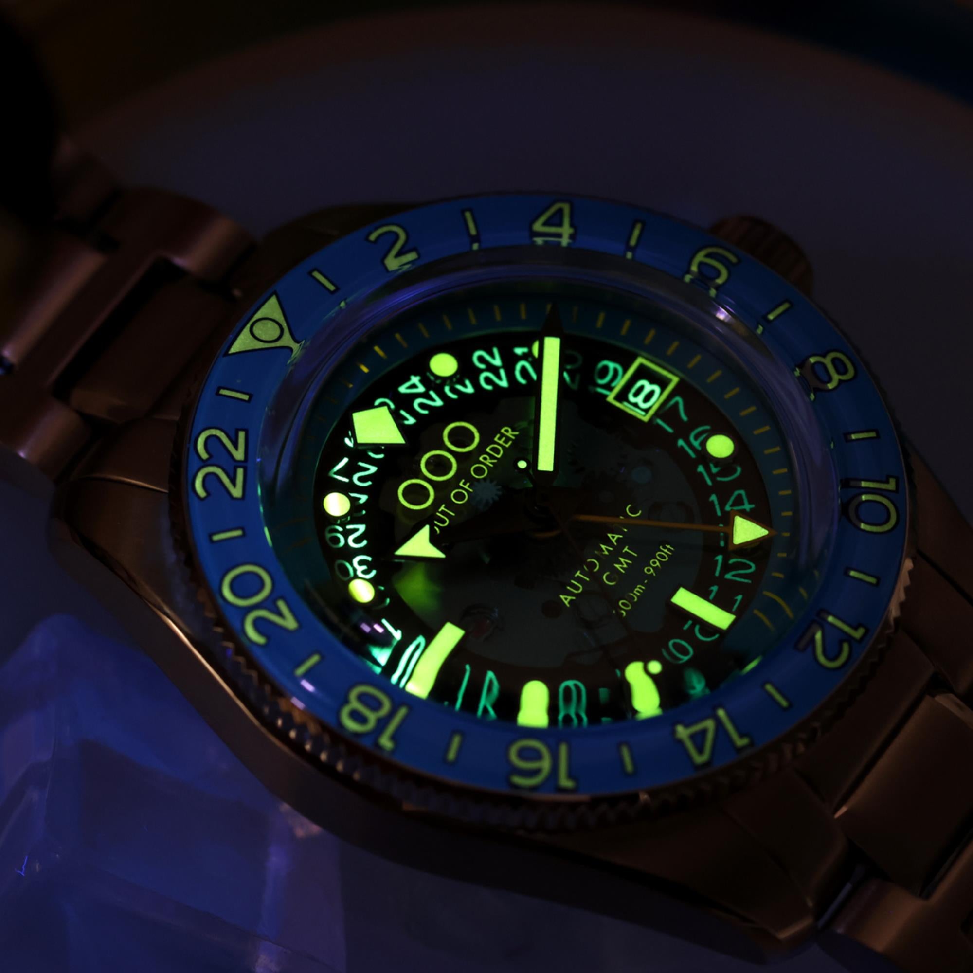 Out of Order Limited Edition Shaker Angelo Azzurro Automatic GMT Steel Strap Men's Watch OOO.001-25.AA.BAND.SS