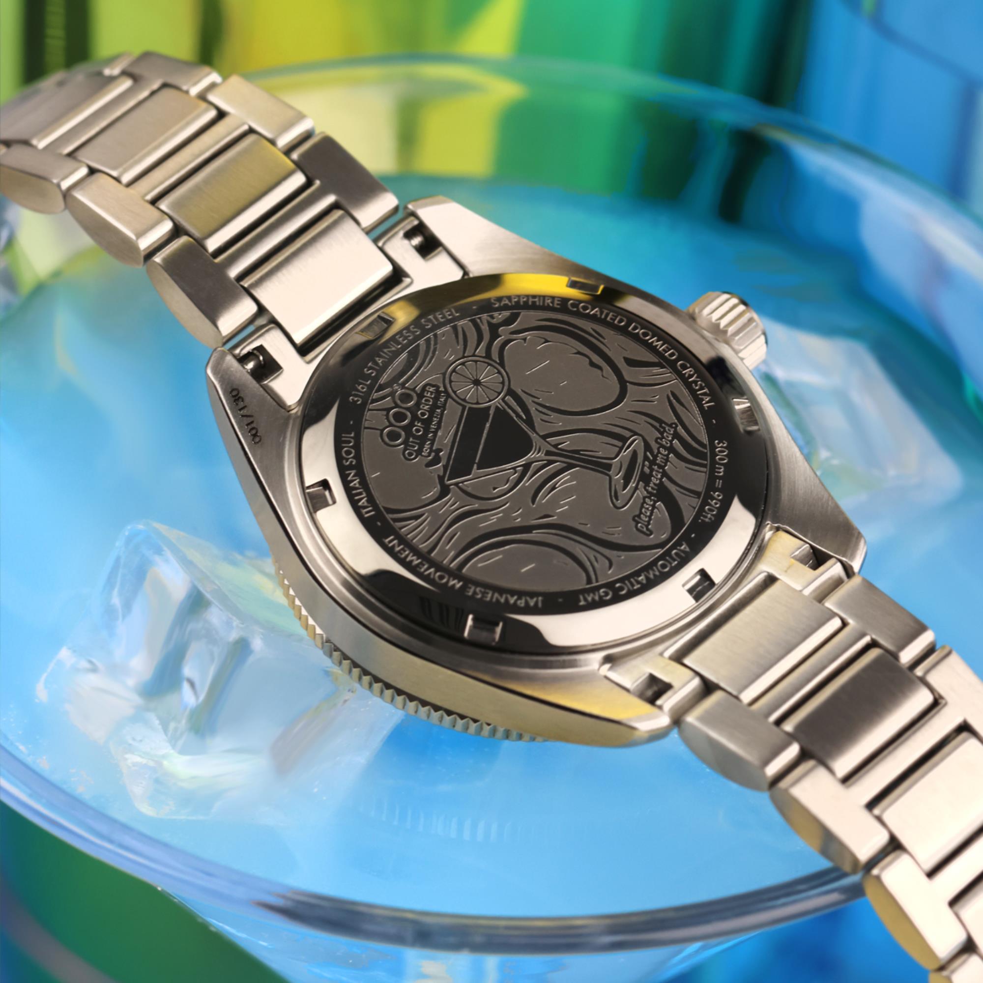 Out of Order Limited Edition Shaker Angelo Azzurro Automatic GMT Steel Strap Men's Watch OOO.001-25.AA.BAND.SS