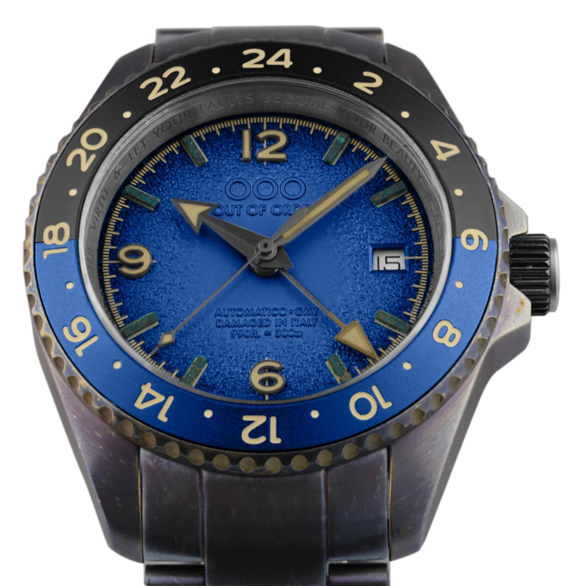 Out Of Order Blue Trecento GMT Automatic Blue Dial Steel Stap Men's Watch OOO.001-24.BL