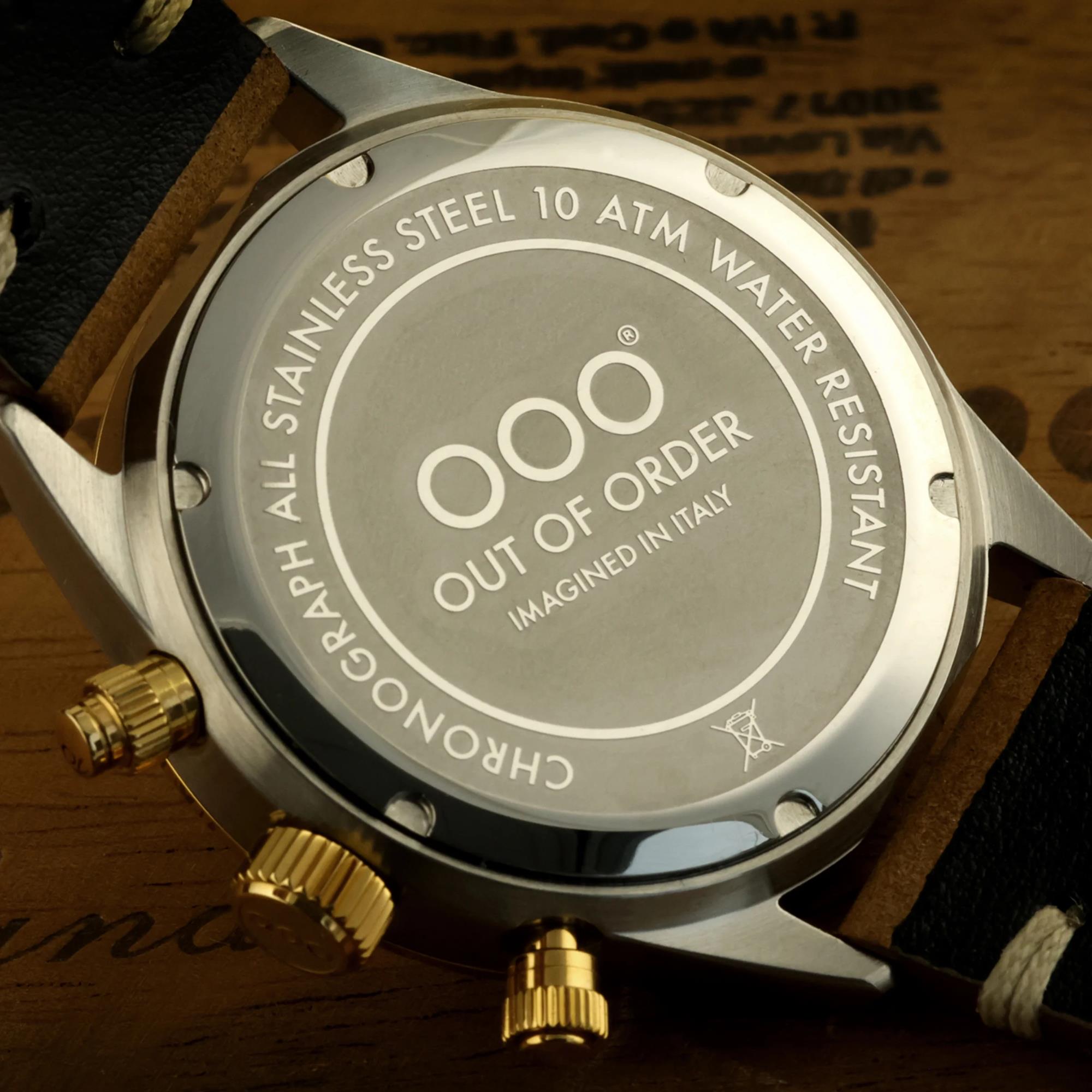 Out Of Order Supervintage Chrono Quartz Gold Dial Leather Strap Men's Watch OOO.001-30.GL.AC