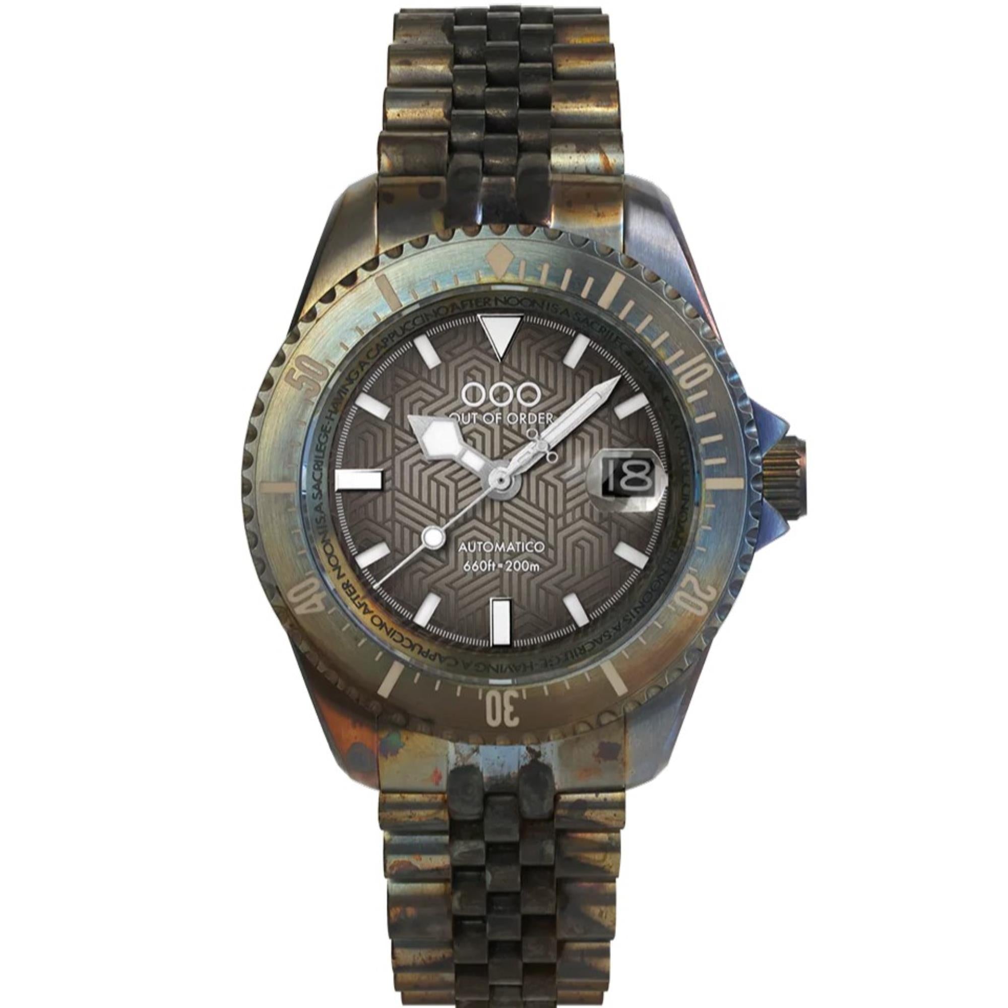 Out of Order Diverissimo Azteco Automatic Sand Dial Steel Strap Men's Watch OOO.001-32.SA