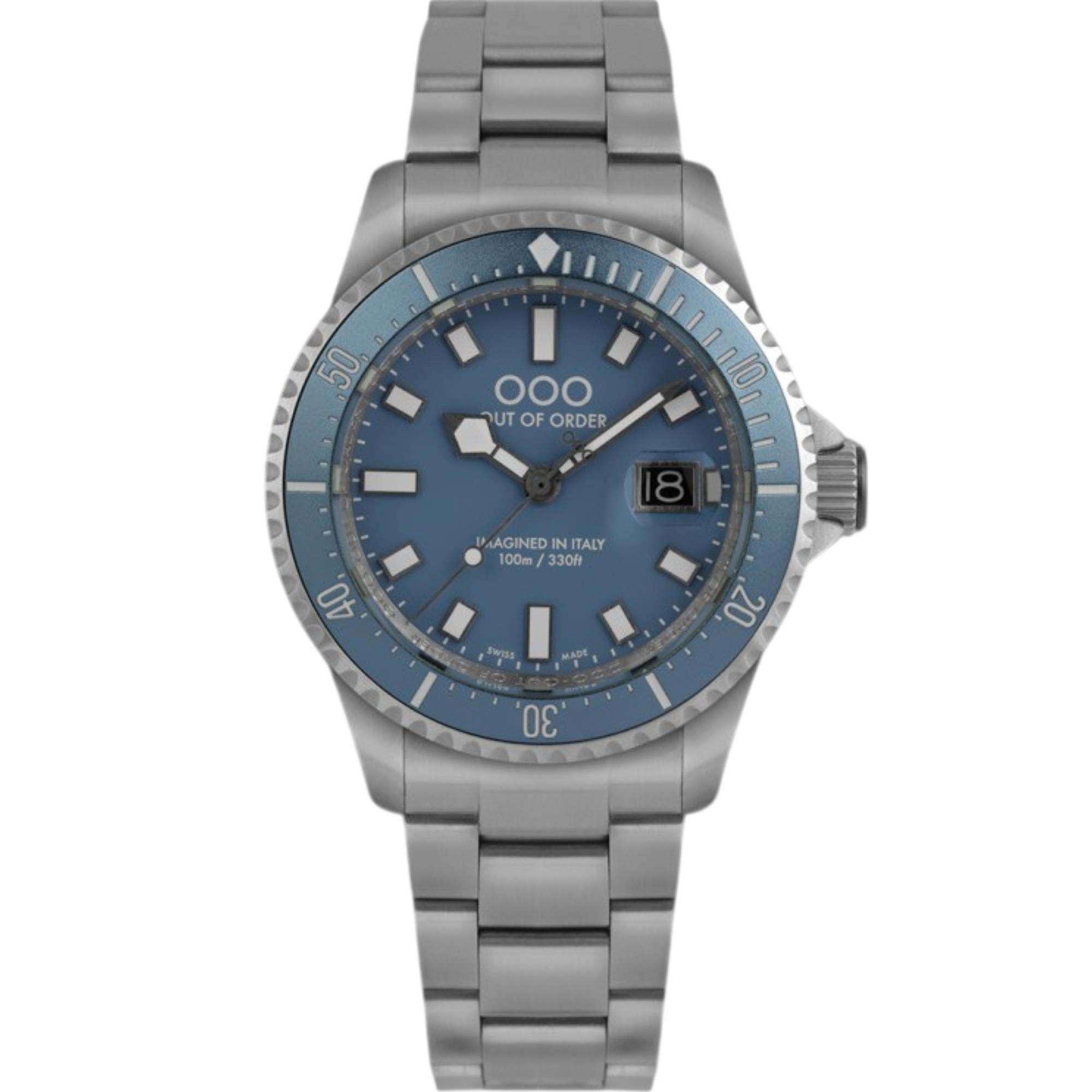 Out Of Order Blu Mediterraneo Casanova Ultra Brushed Quartz Blue Dial Steel Strap Men's Watch OOO.001-27.BL.BI.SS