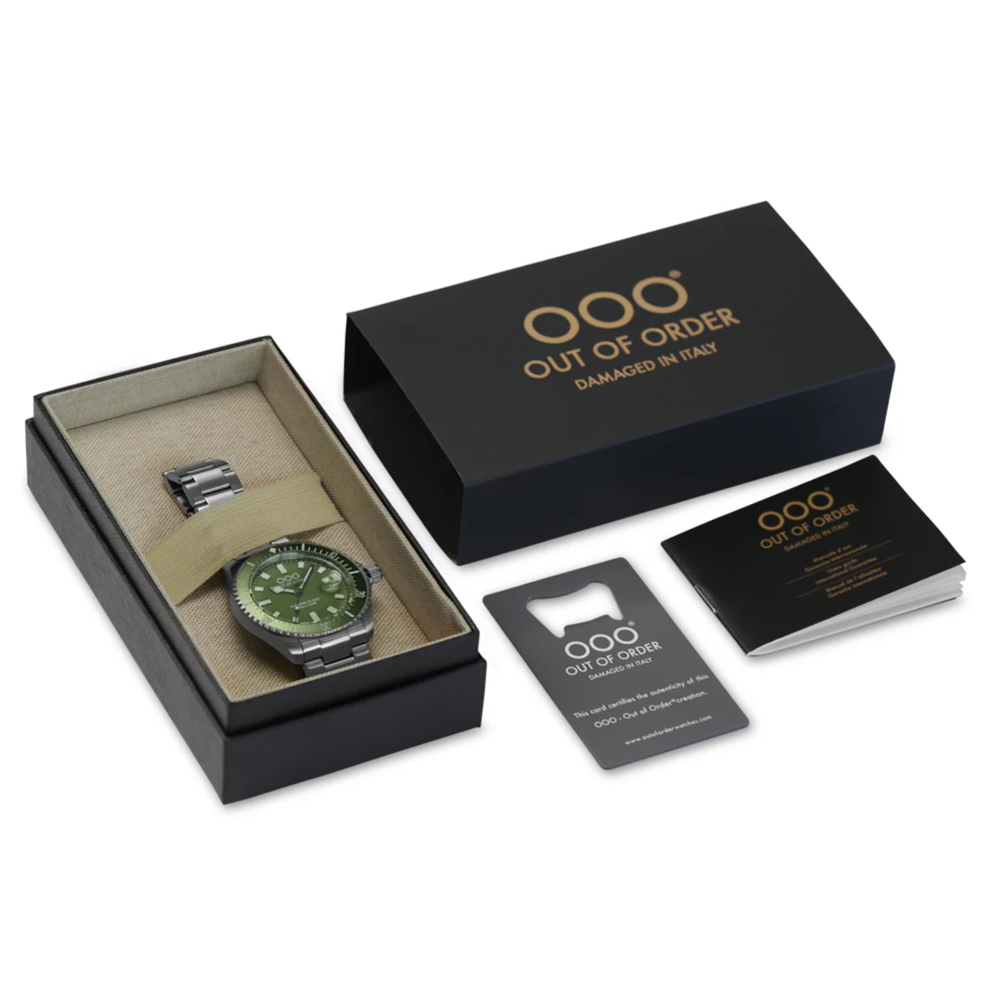 Out of Order Verde Oliva Casanova Ultra Brushed Quartz Green Dial Steel Strap Men's Watch OOO.001-27.VE.SS