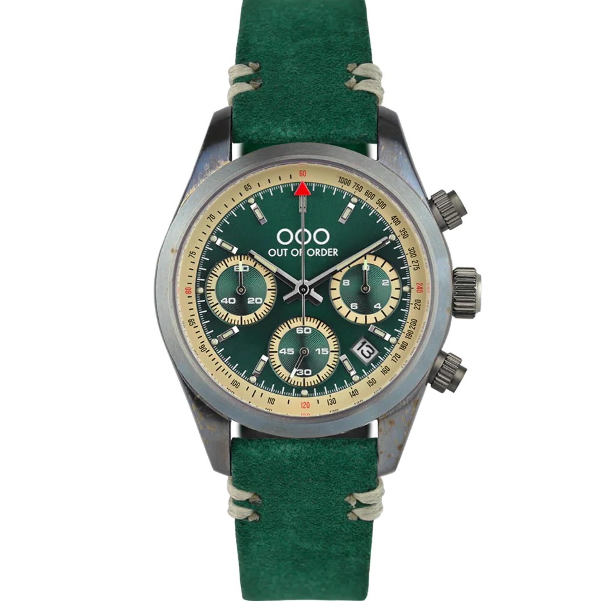 Out of Order Sporty Cronografo Quartz Green Dial Leather Strap Men's Watch OOO.001-23.VE.VE