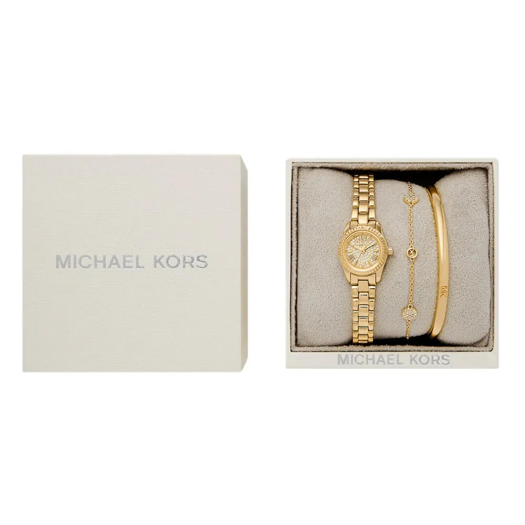 Michael Kors Micro Lexington Quartz Crystal Pave Dial Steel Strap Women's Watch MK4944SET