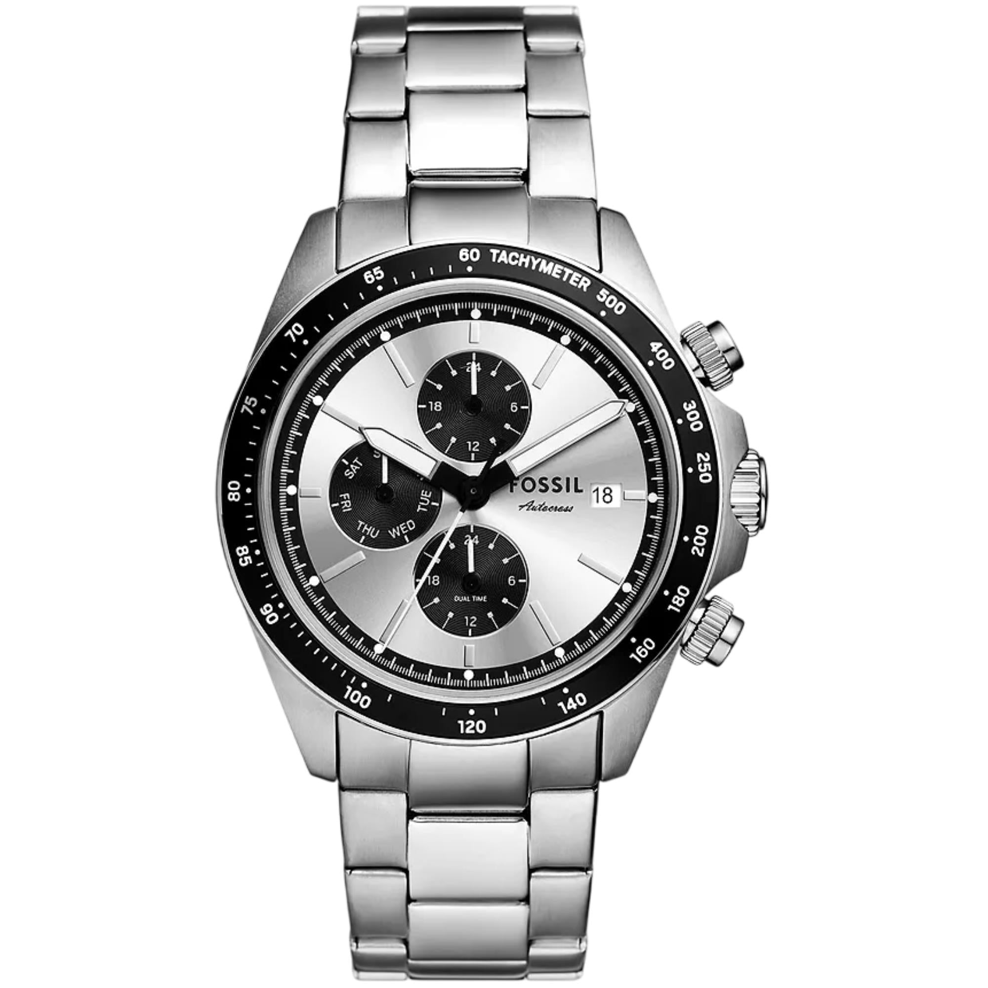 Fossil Autocross Quartz Chronograph Silver Dial Steel Strap Men's Watch FS6124