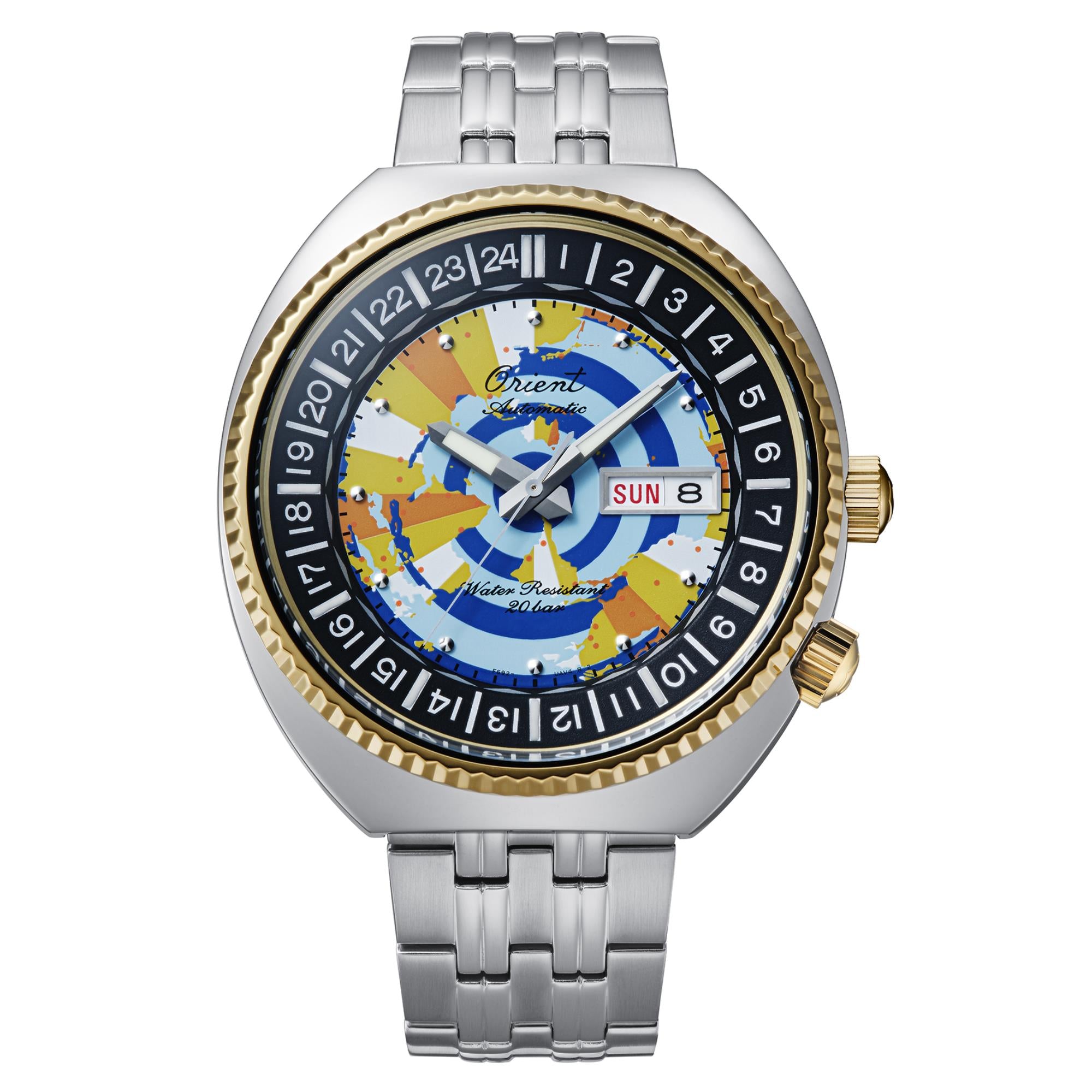 Orient Revival World Map Mako 75th Anniversary Limited Edition Multicoloured Dial Steel Strap Men's Watch RA-AA0E08Y39B