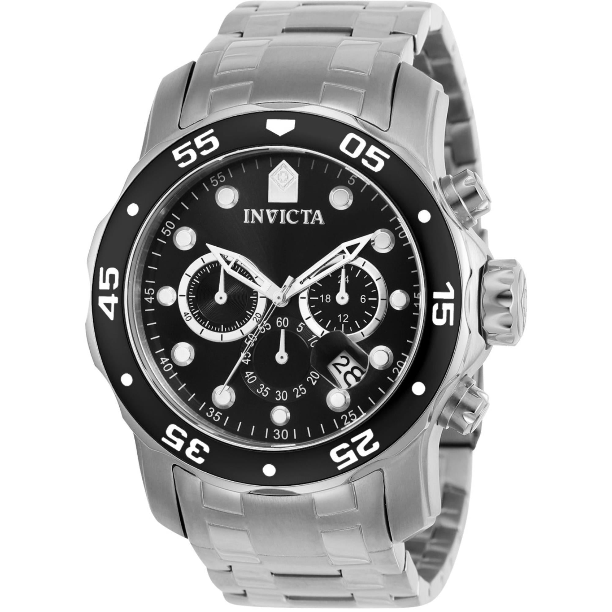 Invicta Pro Diver Scuba Quartz Chronograph Black Dial Steel Strap Men's Watch 0069