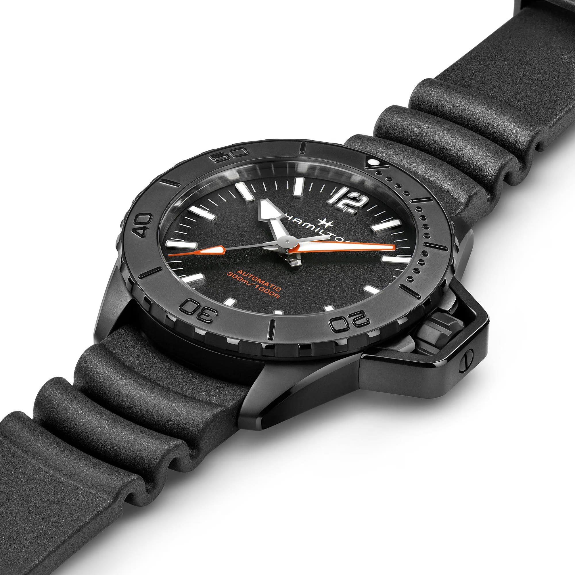 Hamilton Khaki Navy Frogman Automatic Black Dial Rubber Strap Men's Watch H77855330