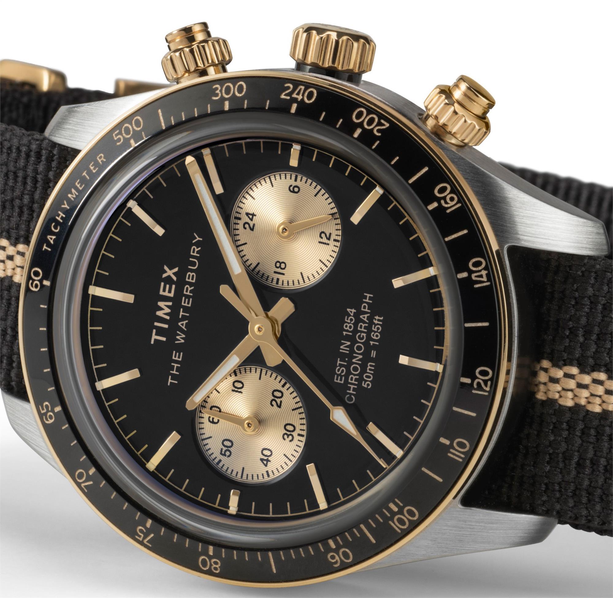 Timex Waterbury Heritage Chronograph Quartz Black Dial Fabric Strap Men's Watch TW2Y35400